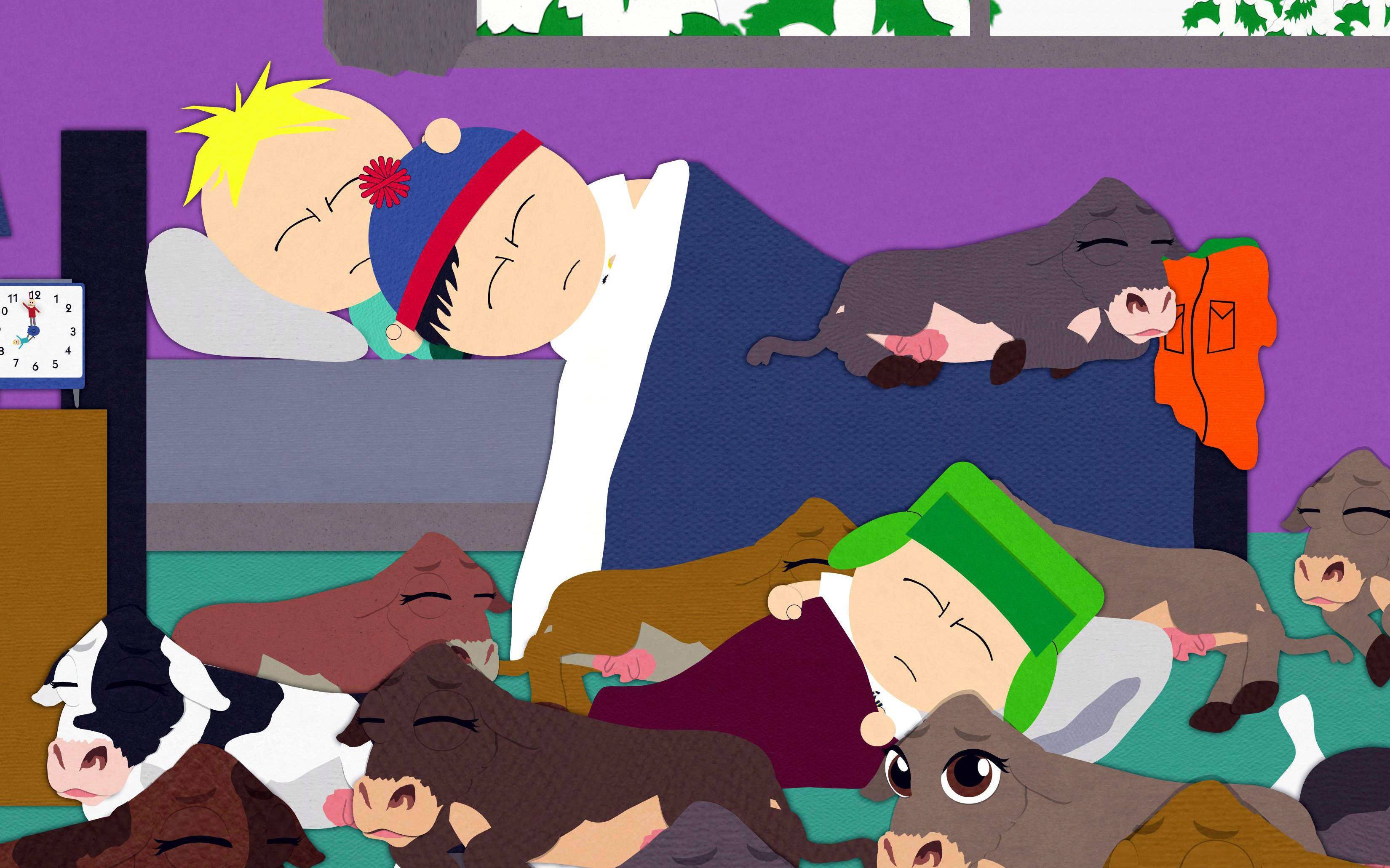 South Park, cows, purple bedroom, 2K Desktop Wallpaper
