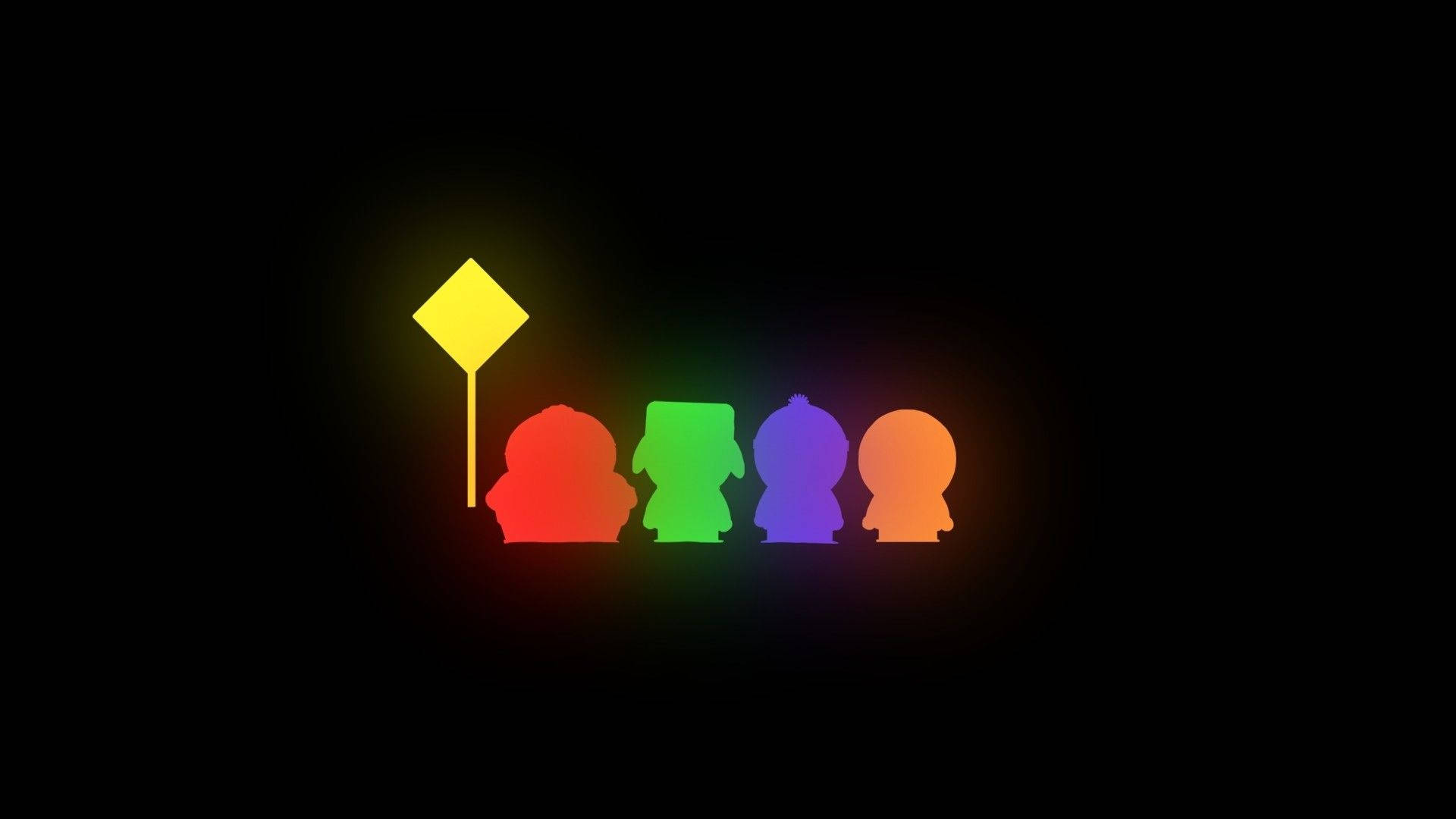 South Park, main characters, glowing rainbow-colored cartoon figures, Full HD Desktop Wallpaper