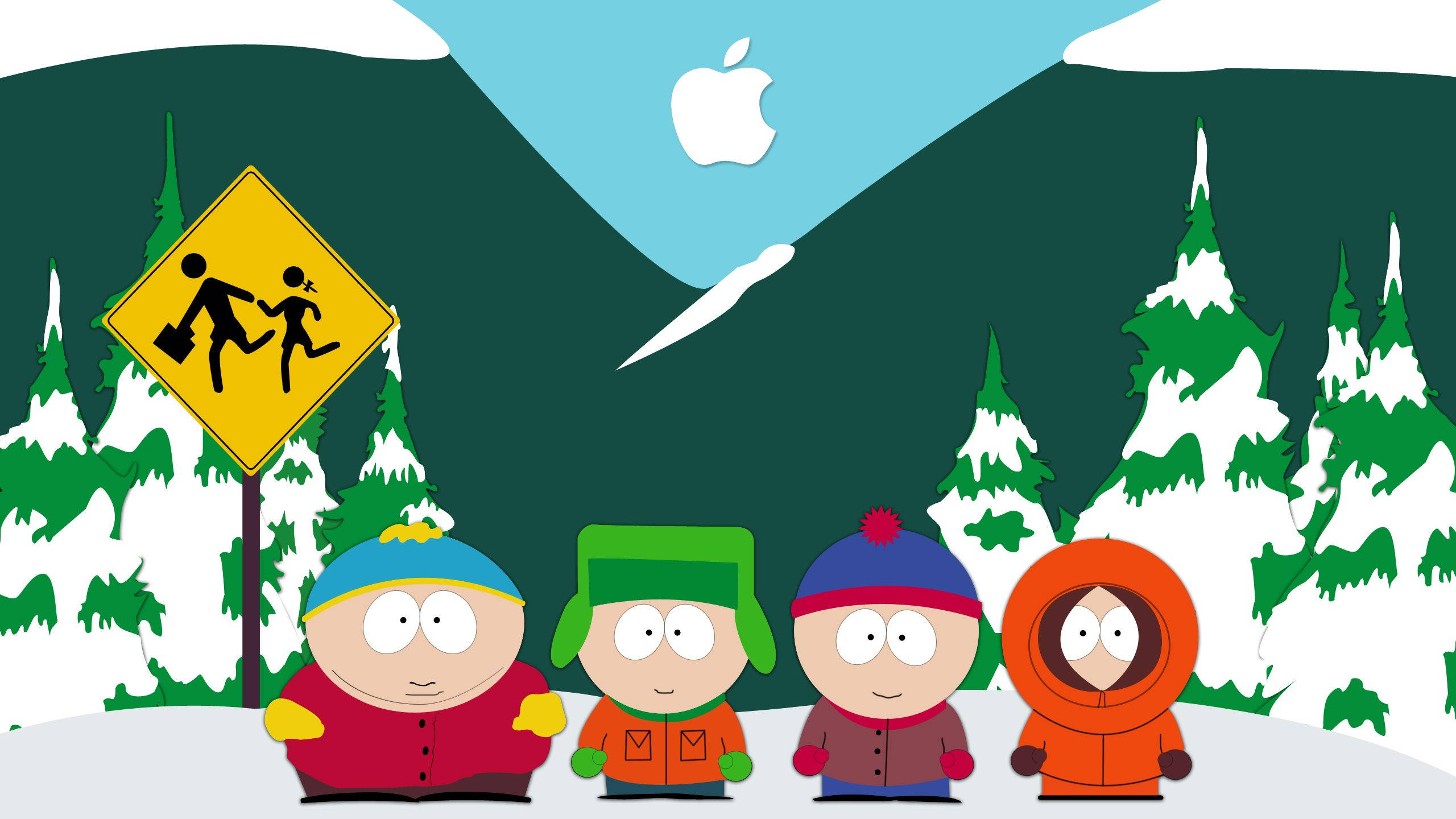 South Park, apple logo, winter coats, 2K Desktop Wallpaper