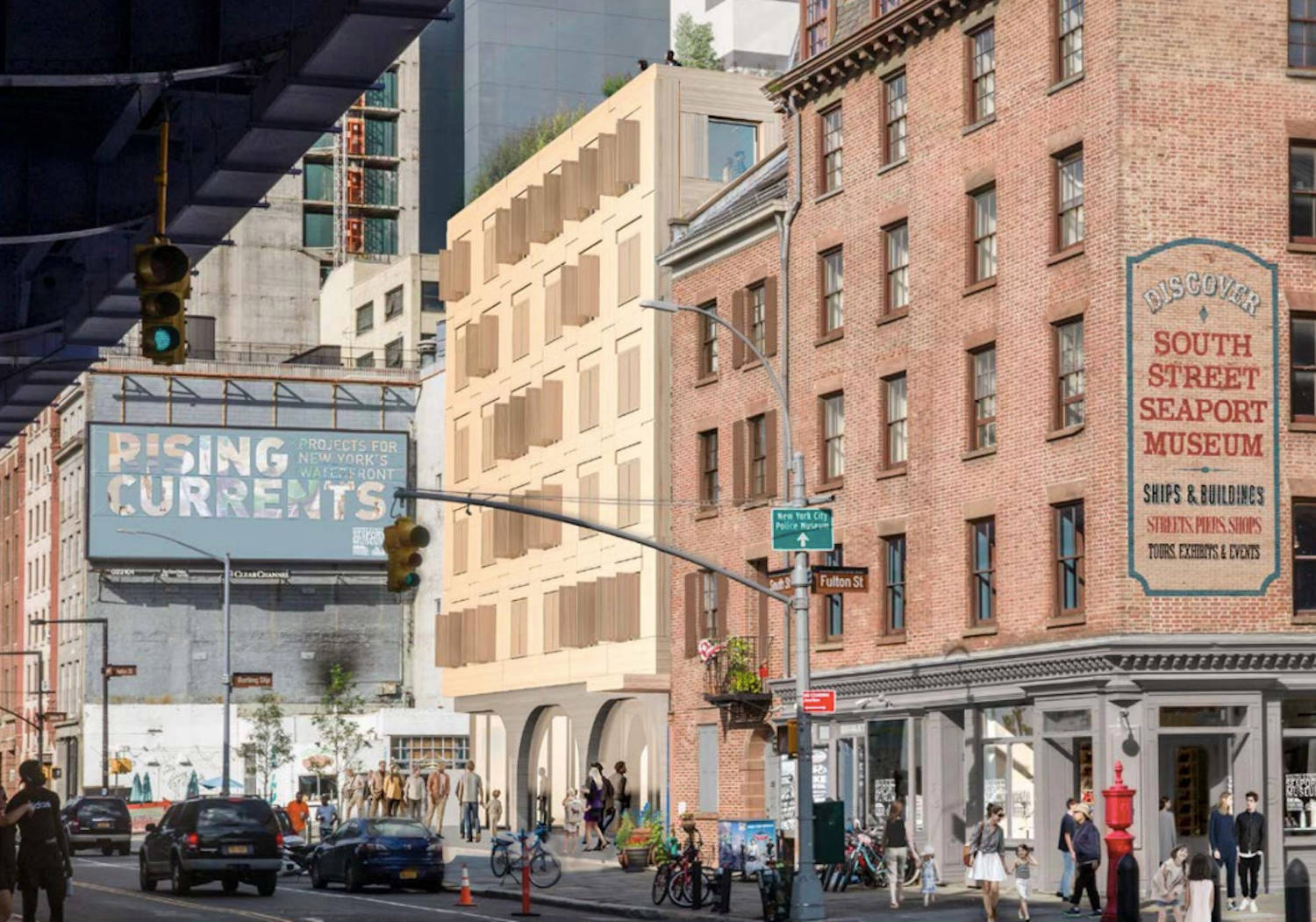 South Street Seaport, brick buildings, pedestrians, HD Desktop Wallpaper