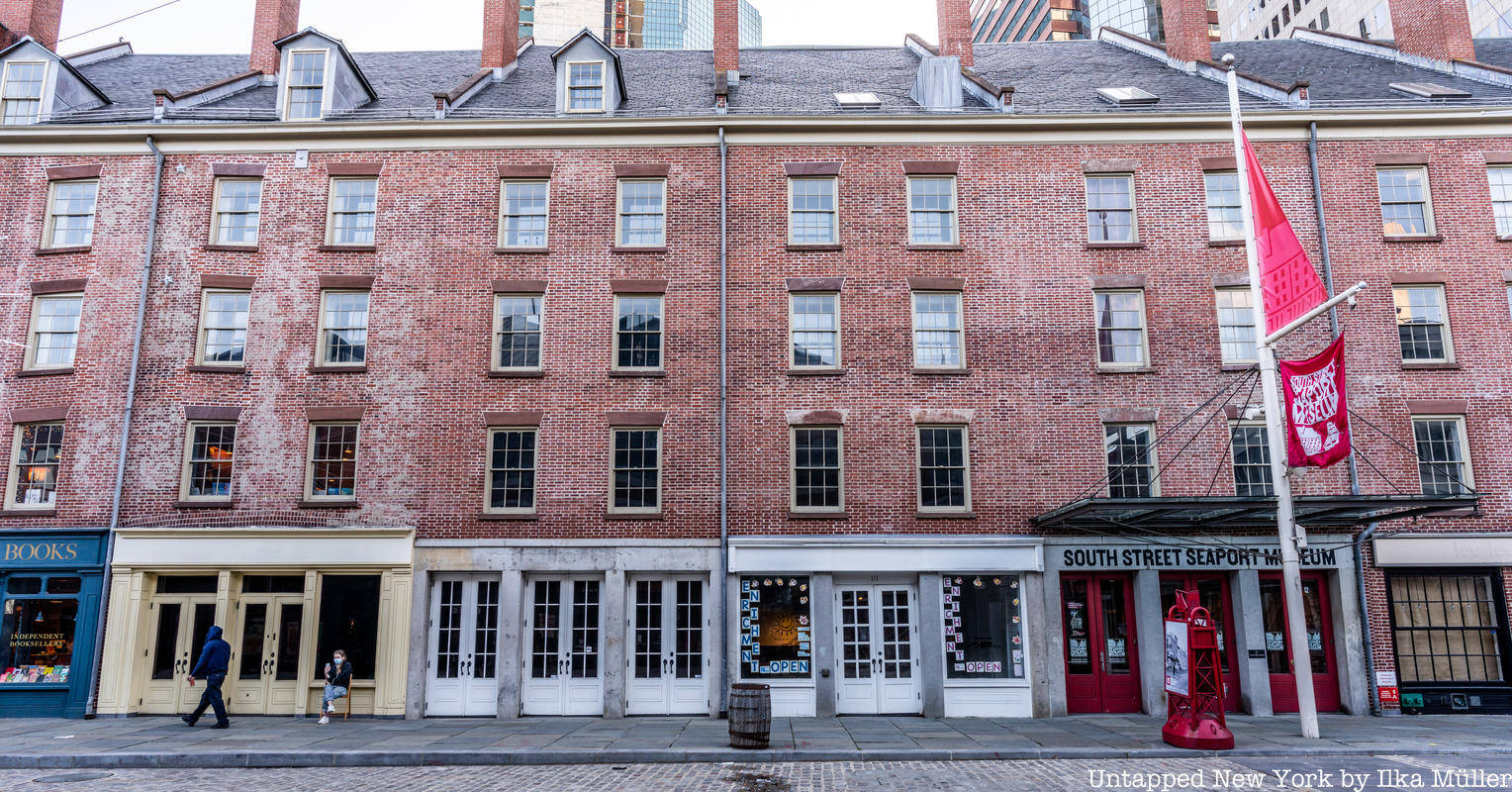 South Street Seaport, red brick building, white-framed windows, HD Desktop Wallpaper