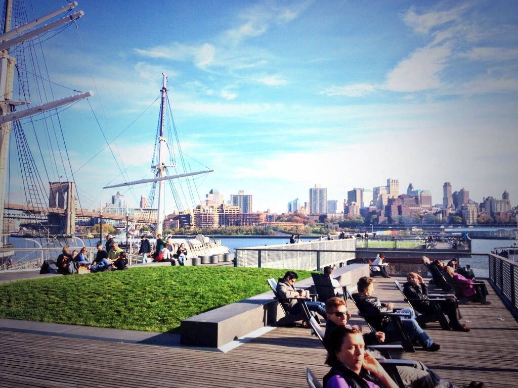 South Street Seaport, wooden decks, grassy mounds, SD Desktop Wallpaper