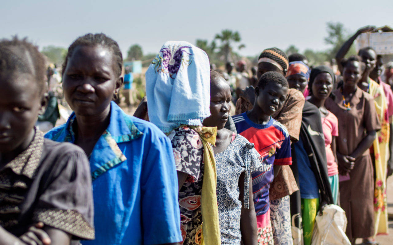 South Sudan, line of people, dry landscape, HD Desktop Wallpaper