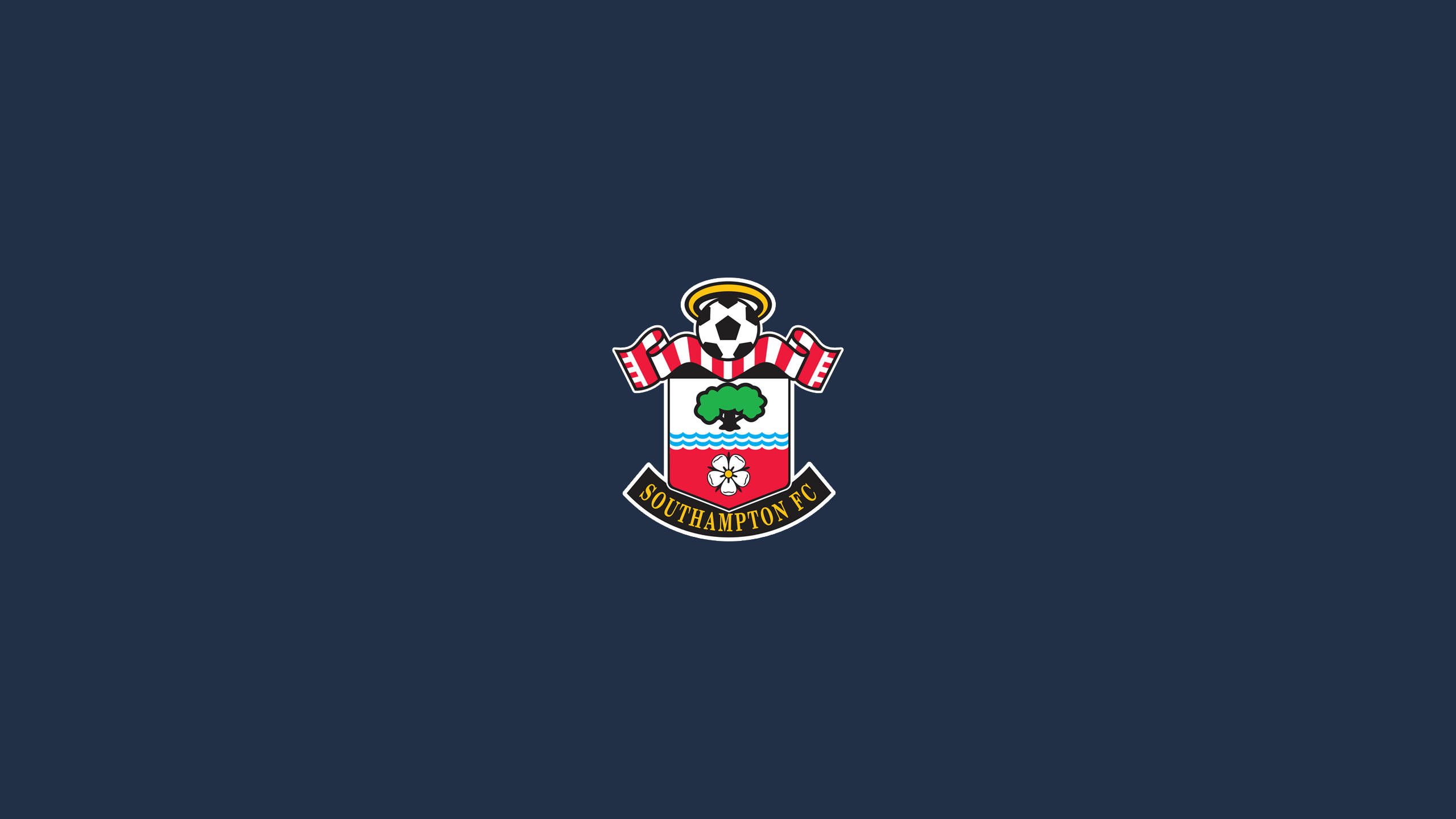 Southampton FC, navy blue background, bold red white stripes, 2K Desktop Wallpaper