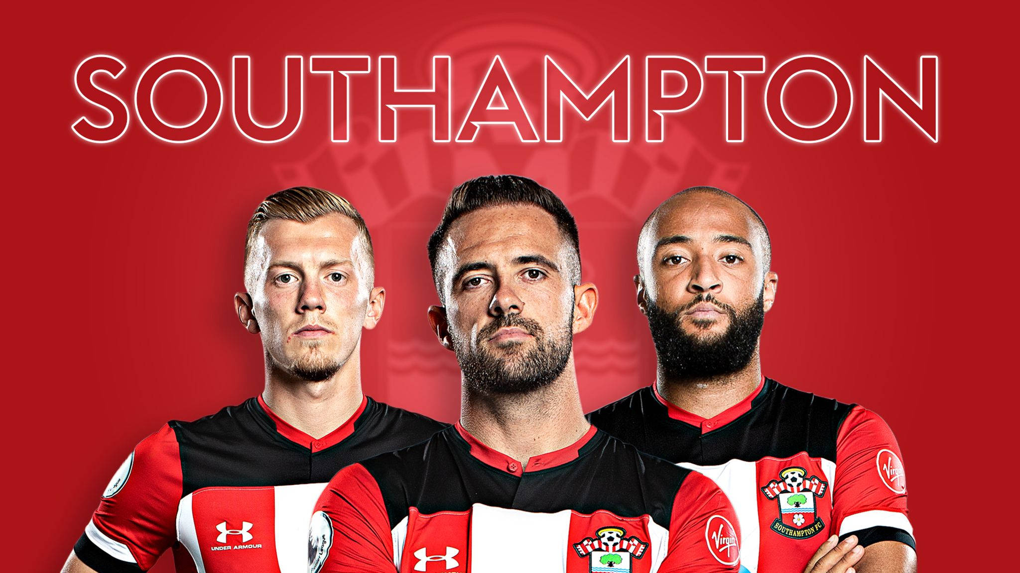 Southampton Fc, red and black jerseys, bold red background, Full HD Desktop Wallpaper