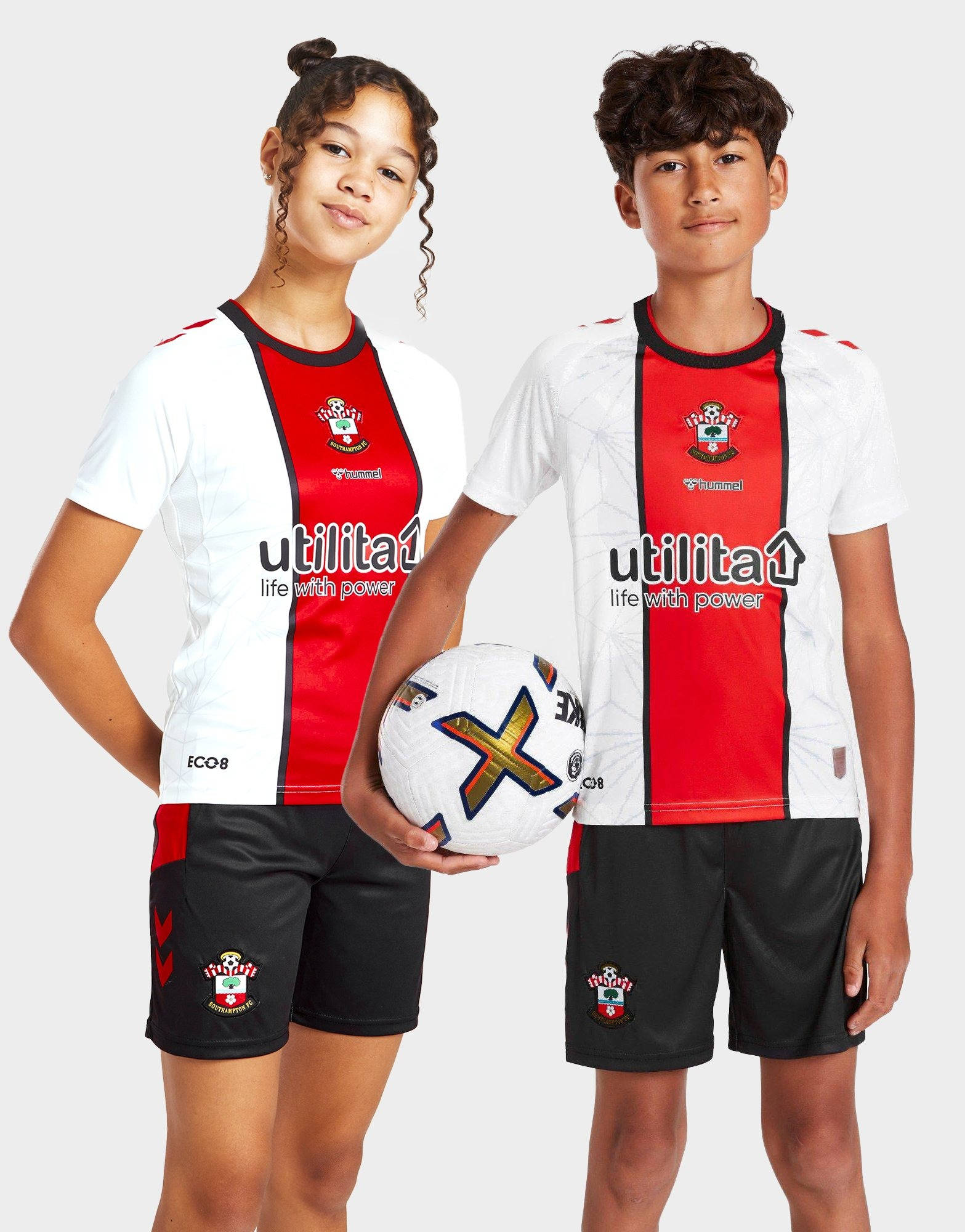 Southampton FC, red and white striped jerseys, soccer ball, Full HD Phone Wallpaper