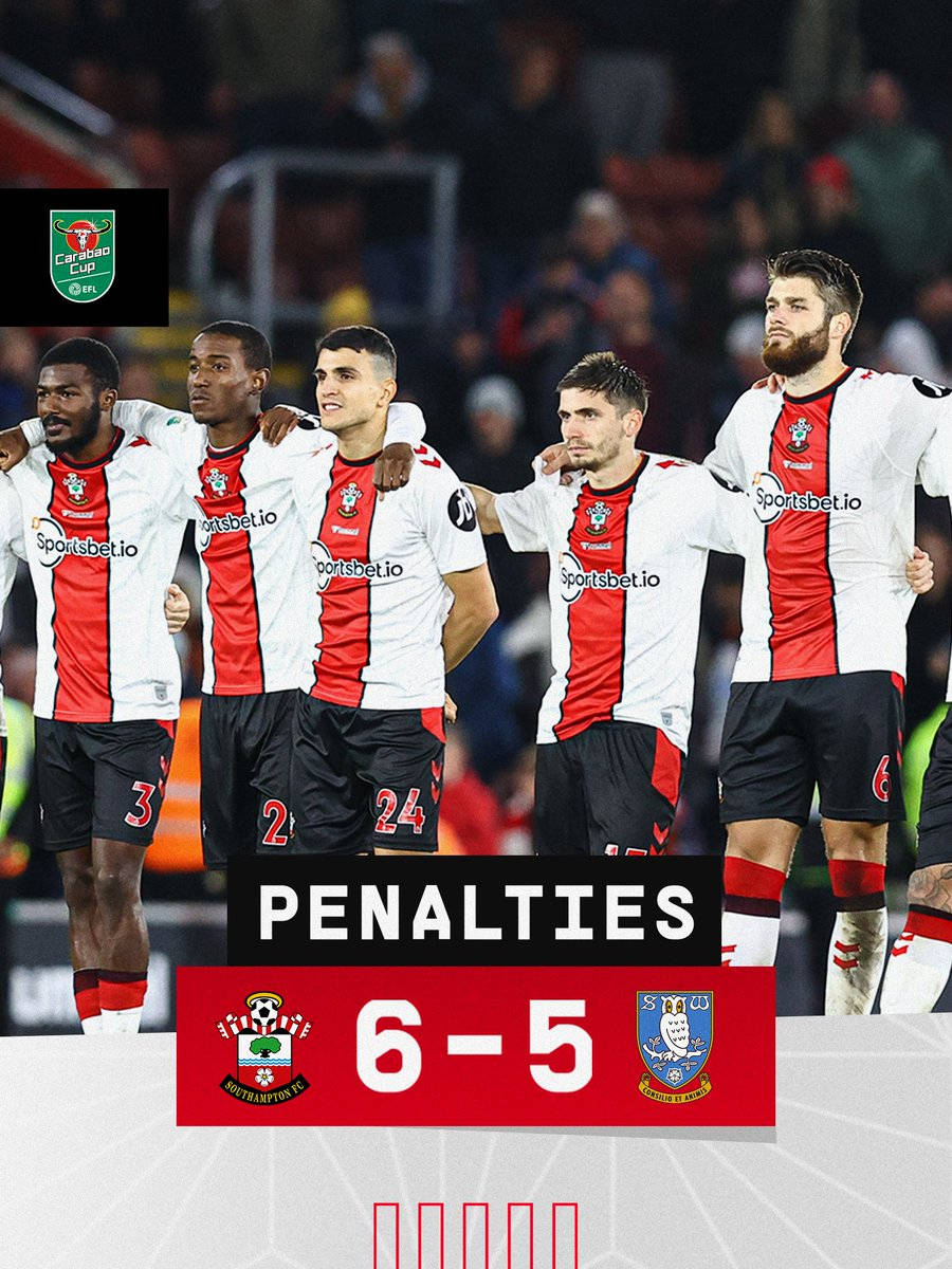 Southampton FC, red and white striped jerseys, penalty shootout victory, SD Phone Wallpaper
