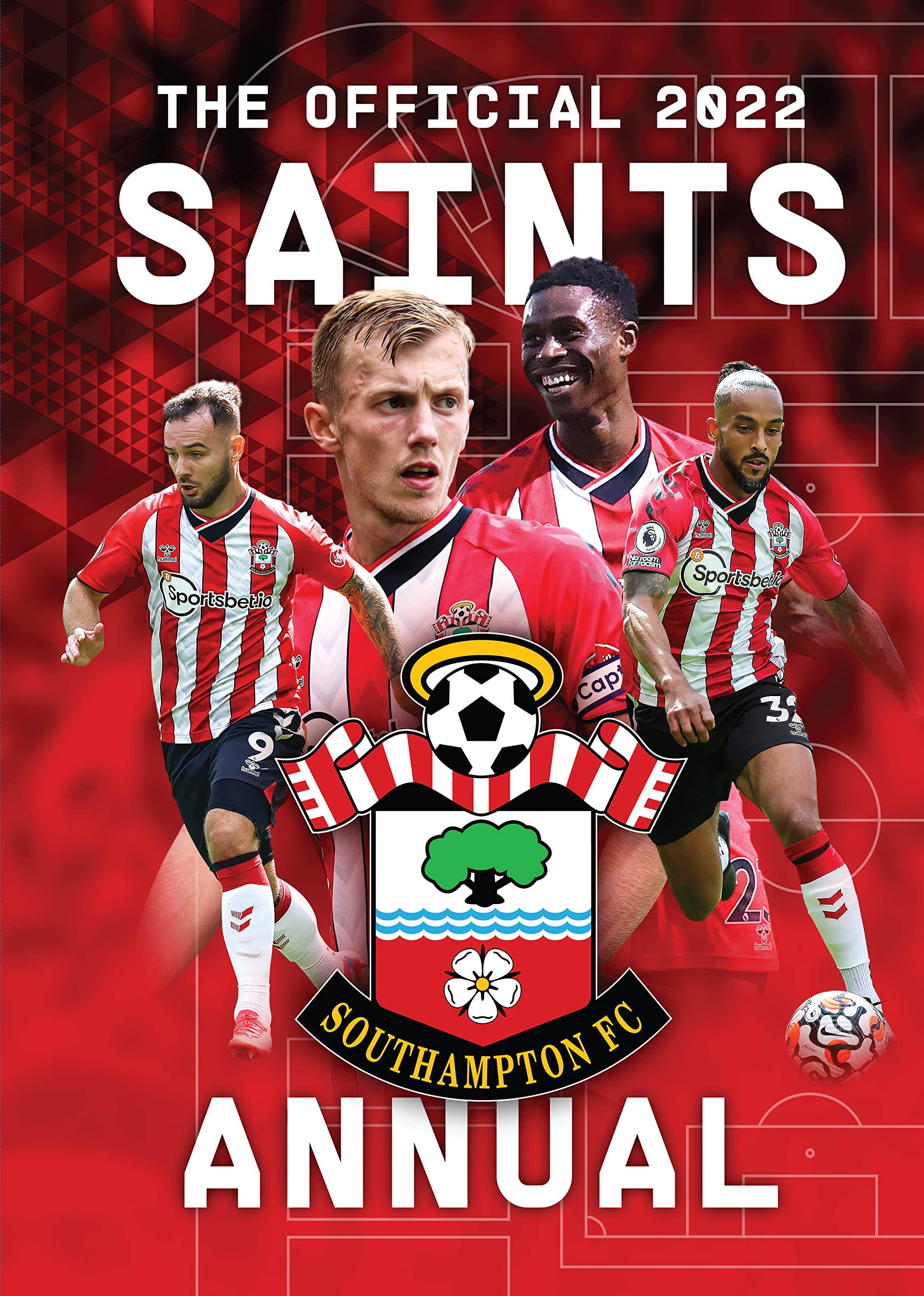 Southampton FC, red and white striped jerseys, bold red geometric background, 2K Phone Wallpaper