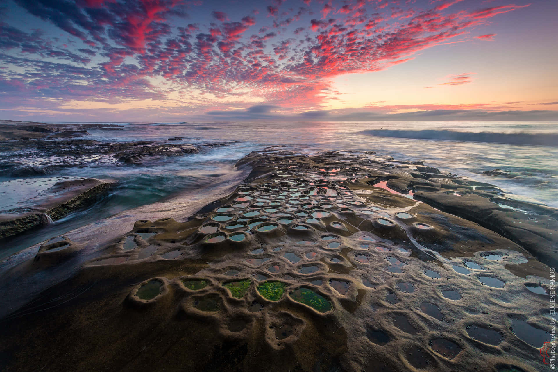 Southern California, sunrise, rocky shoreline, Full HD Desktop Wallpaper