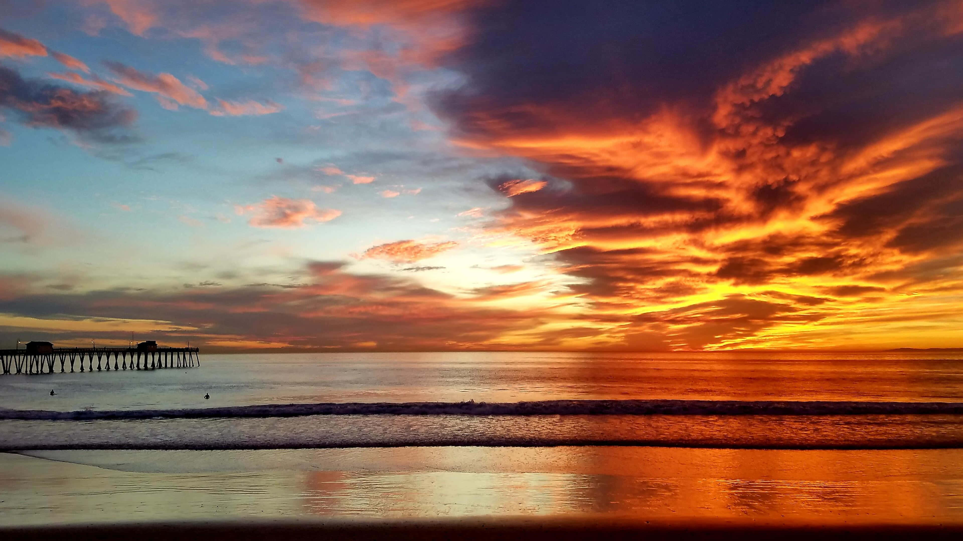 California Coast, sunrise, fiery orange, 4K Desktop Wallpaper