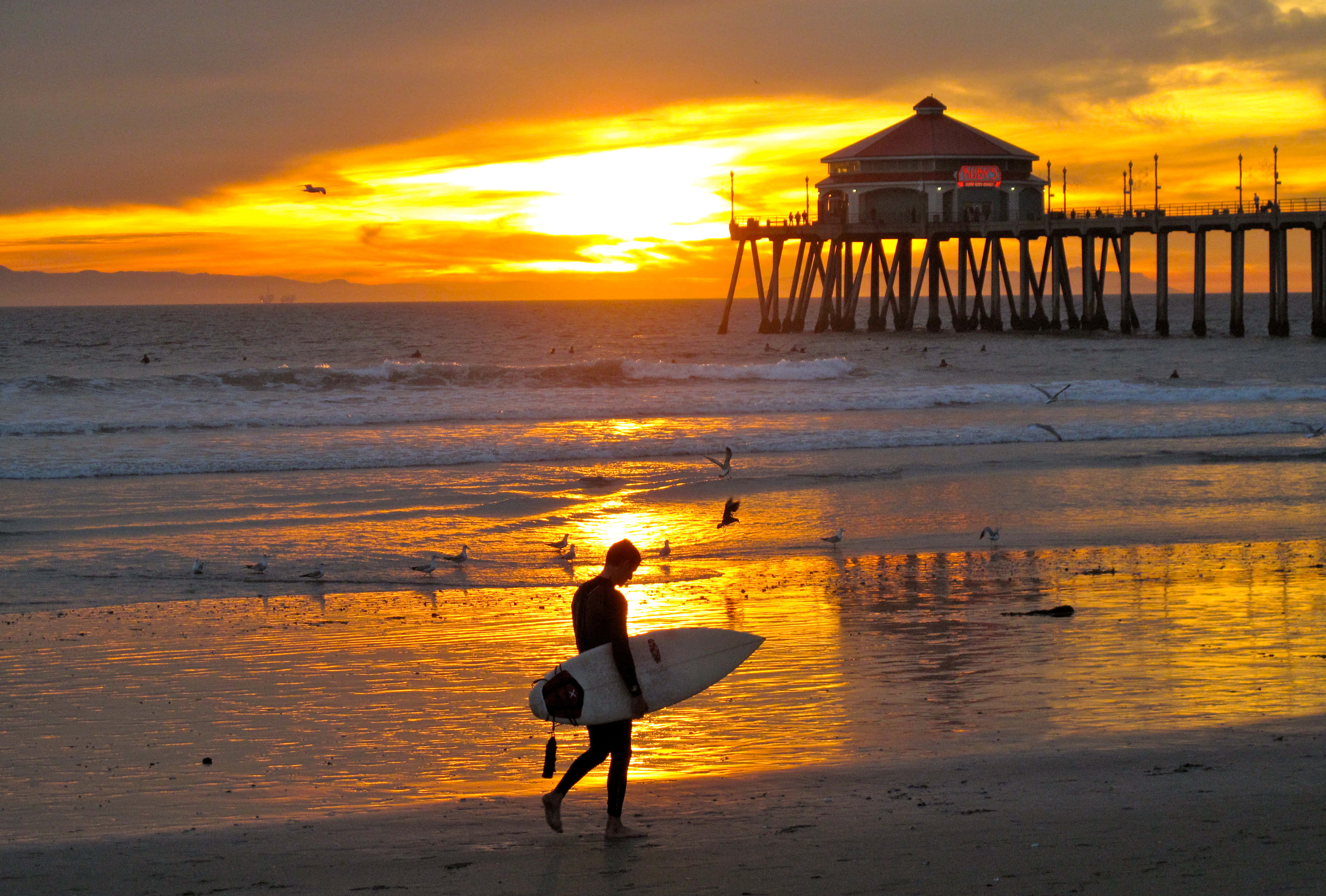 Southern California, sunset, beach, 4K Desktop Wallpaper