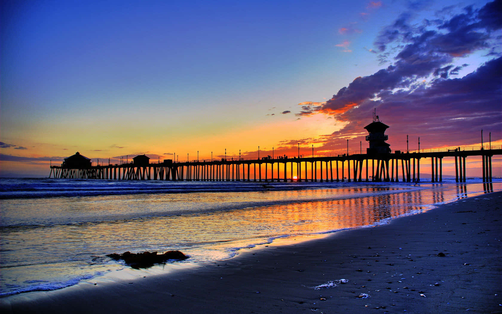 Southern California, sunset, pier, HD Desktop Wallpaper