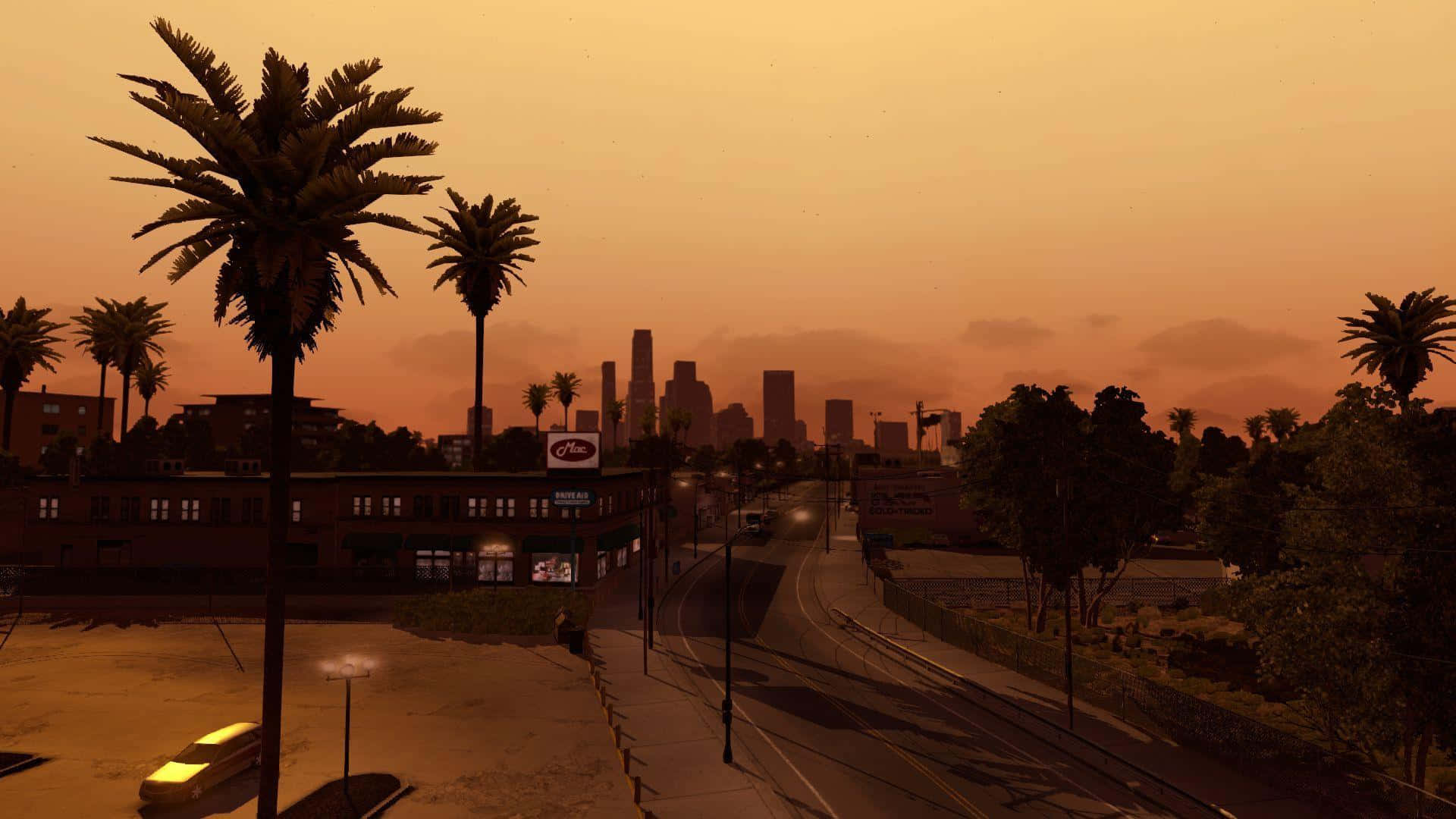 Southern California, sunset, palm trees, Full HD Desktop Wallpaper