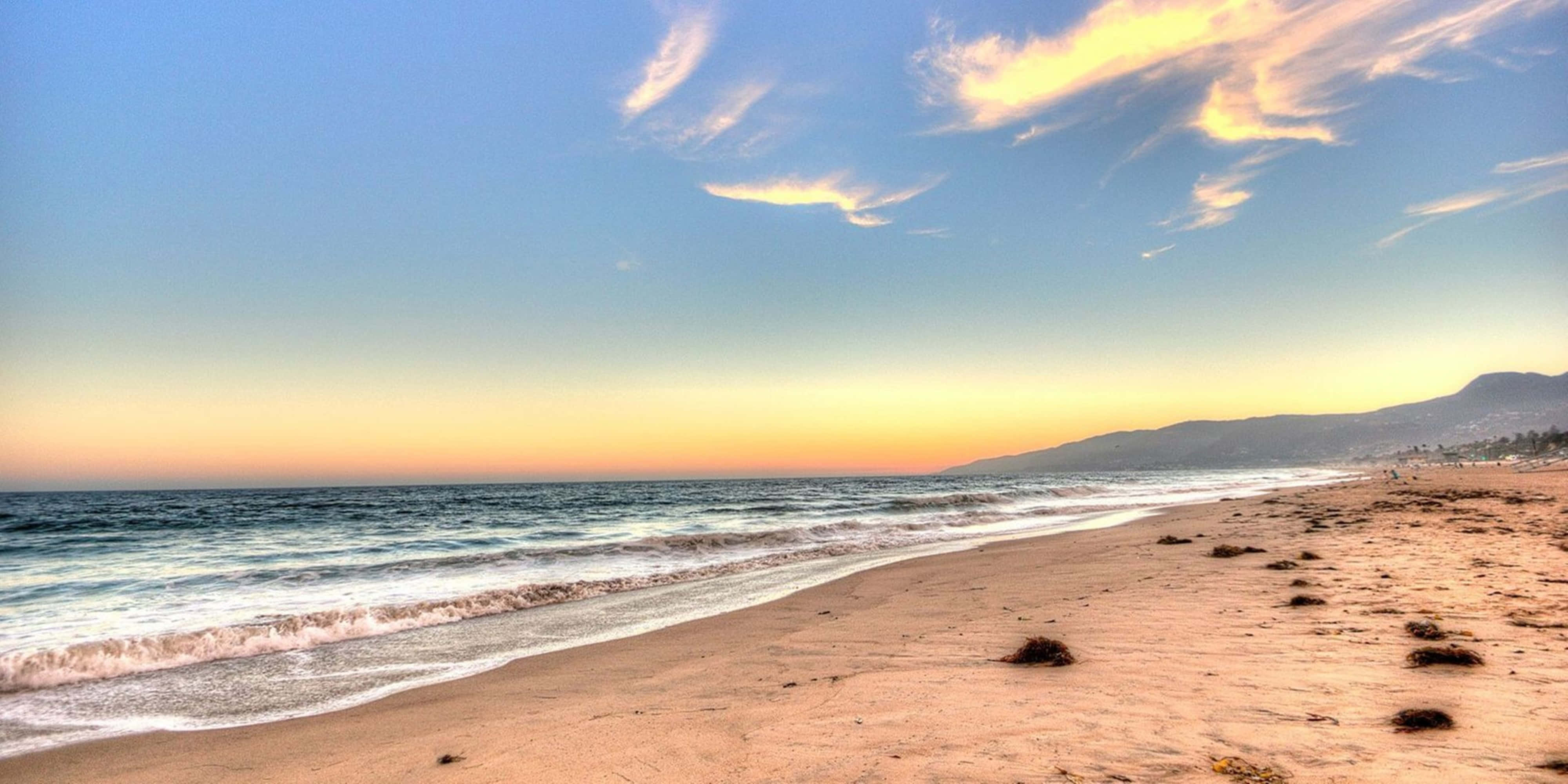 California 4K, Golden sunset, tranquil beach, 4K Desktop Wallpaper
