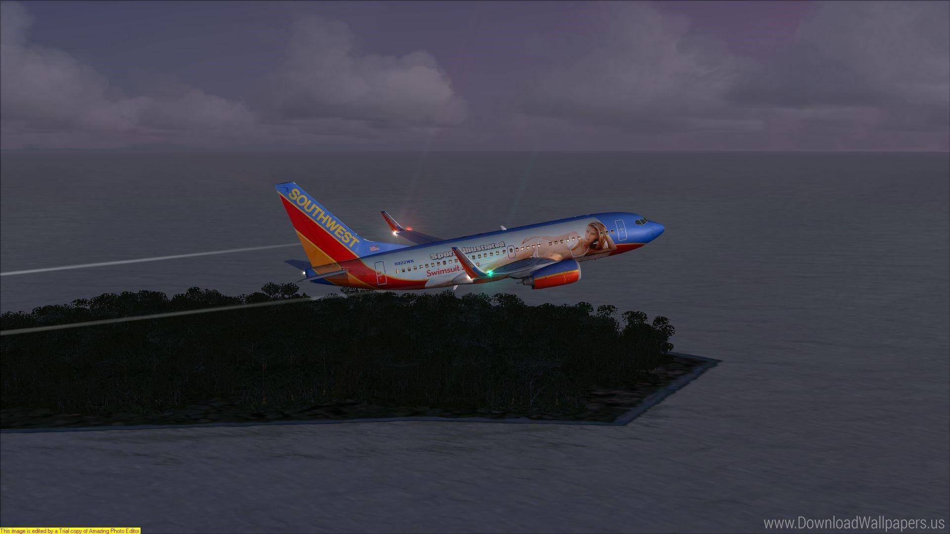 Southwest Airlines, swimmer livery, dark island, Full HD Desktop Wallpaper
