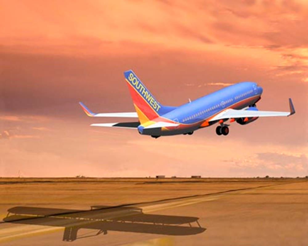 Southwest Airlines, plane taking off, sunset, SD Desktop Wallpaper