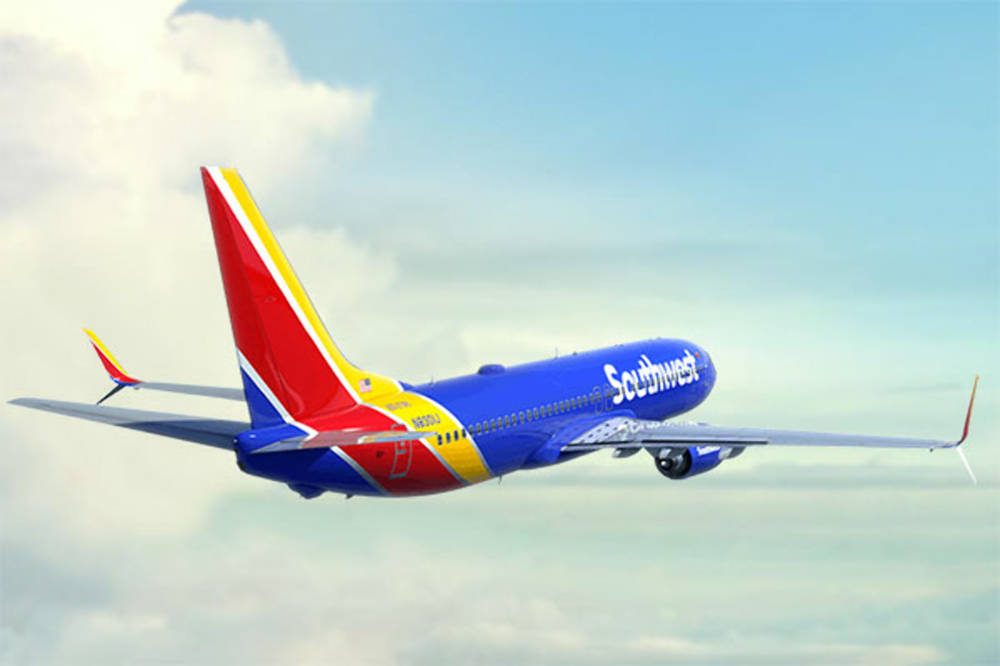 Southwest Airlines, jet, partly cloudy sky, SD Desktop Wallpaper