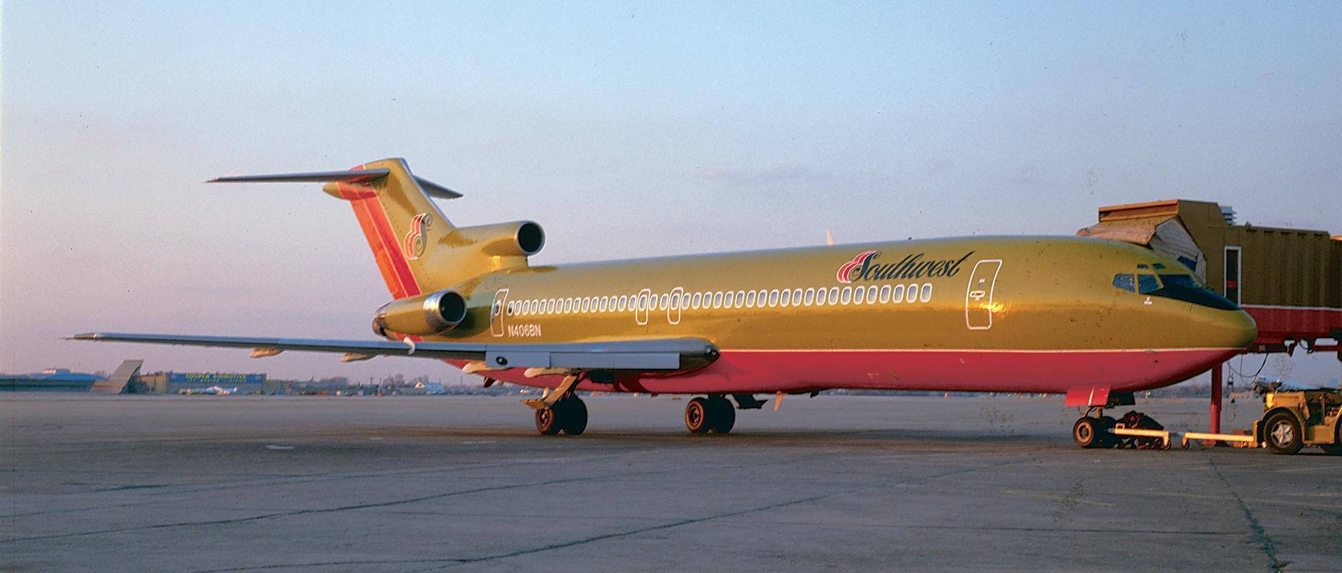 Southwest Airlines, golden airplane, red accents, Full HD Desktop Wallpaper