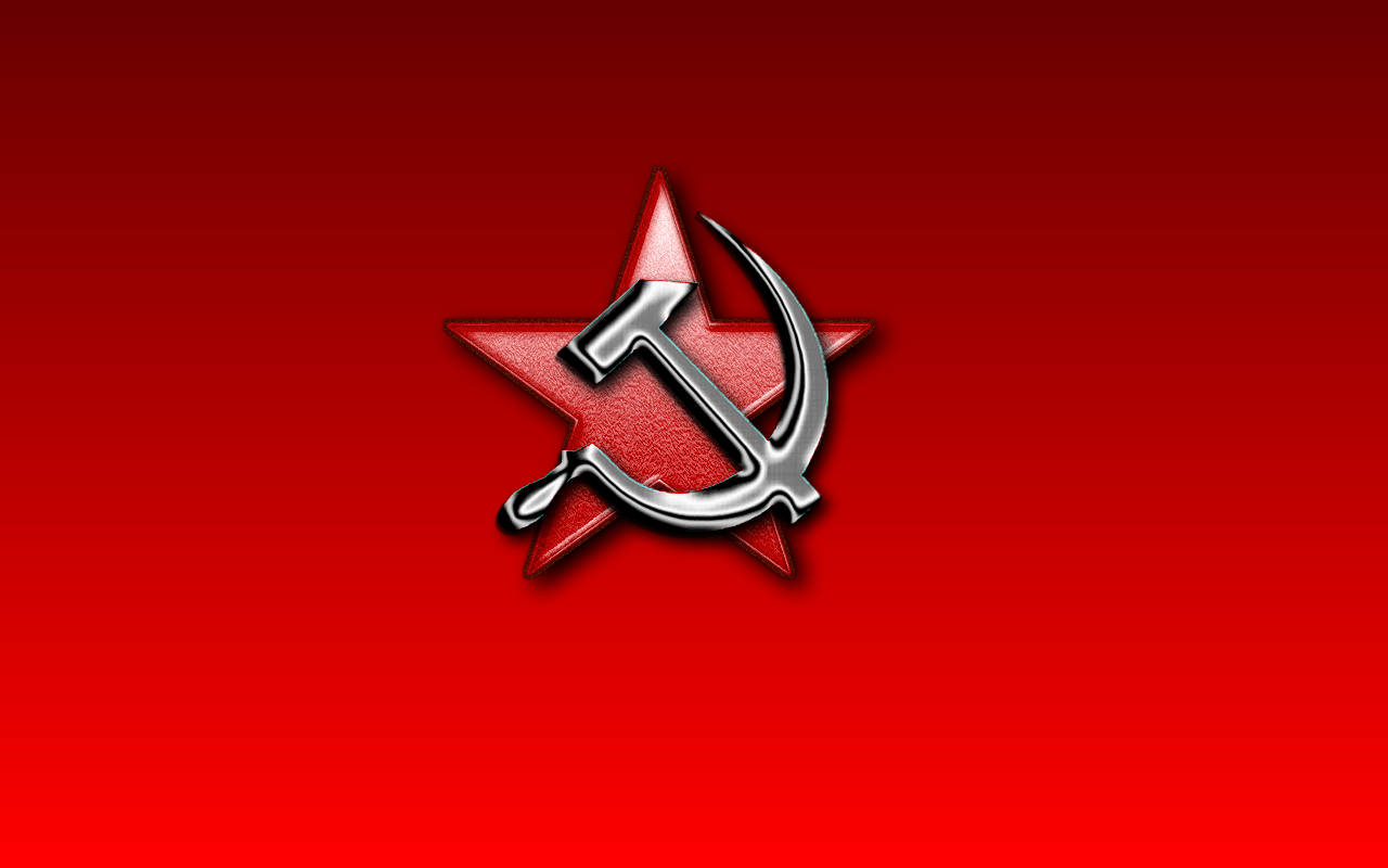 metallic hammer and sickle emblem, deep red gradient background, Soviet Union Flag, HD Desktop Wallpaper