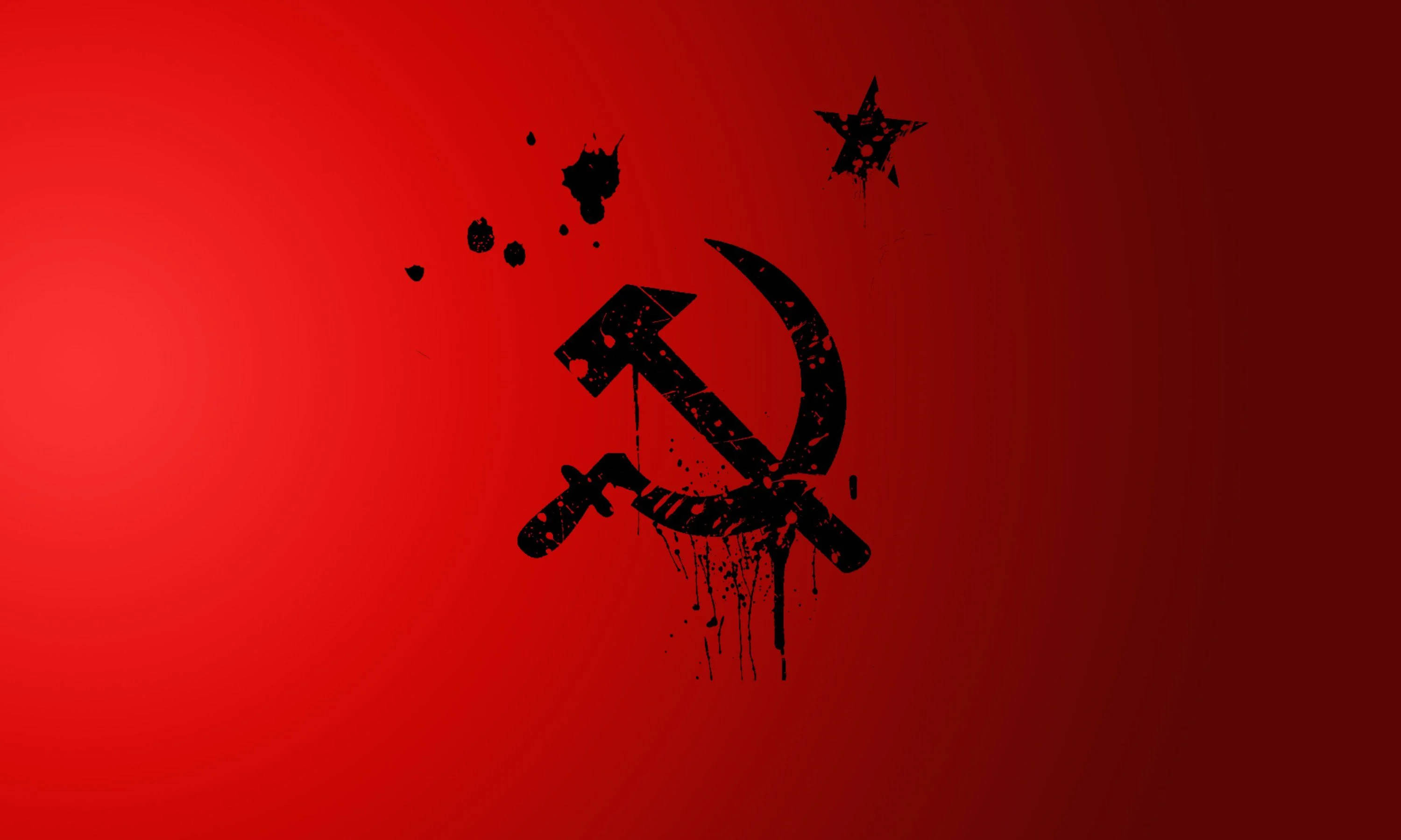 Soviet Union Flag, black hammer and sickle, dripping paint, 2K Desktop Wallpaper