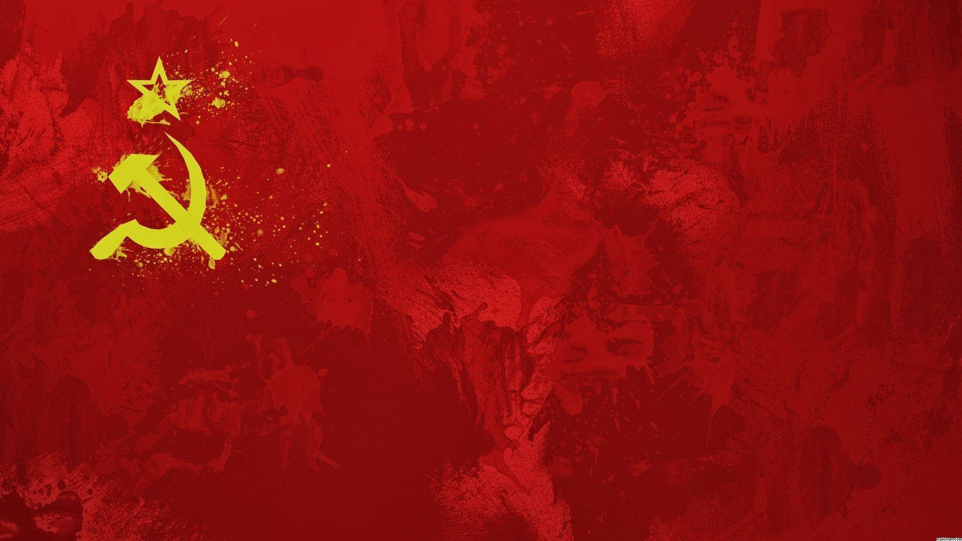 Soviet Union Flag, yellow hammer sickle, star emblem, Full HD Desktop Wallpaper