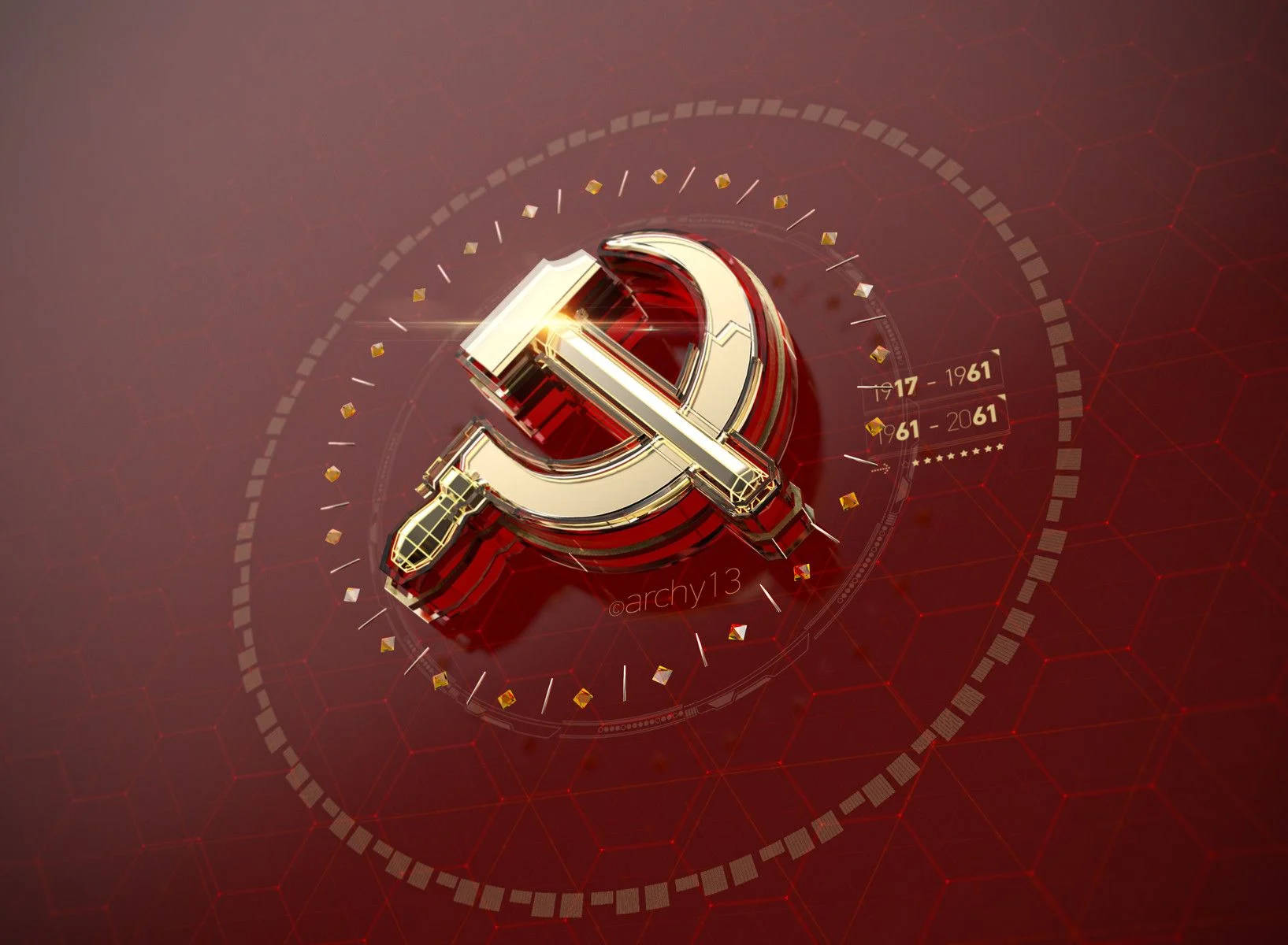 Soviet Union Flag, hammer and sickle, red hexagonal grid, HD Desktop Wallpaper