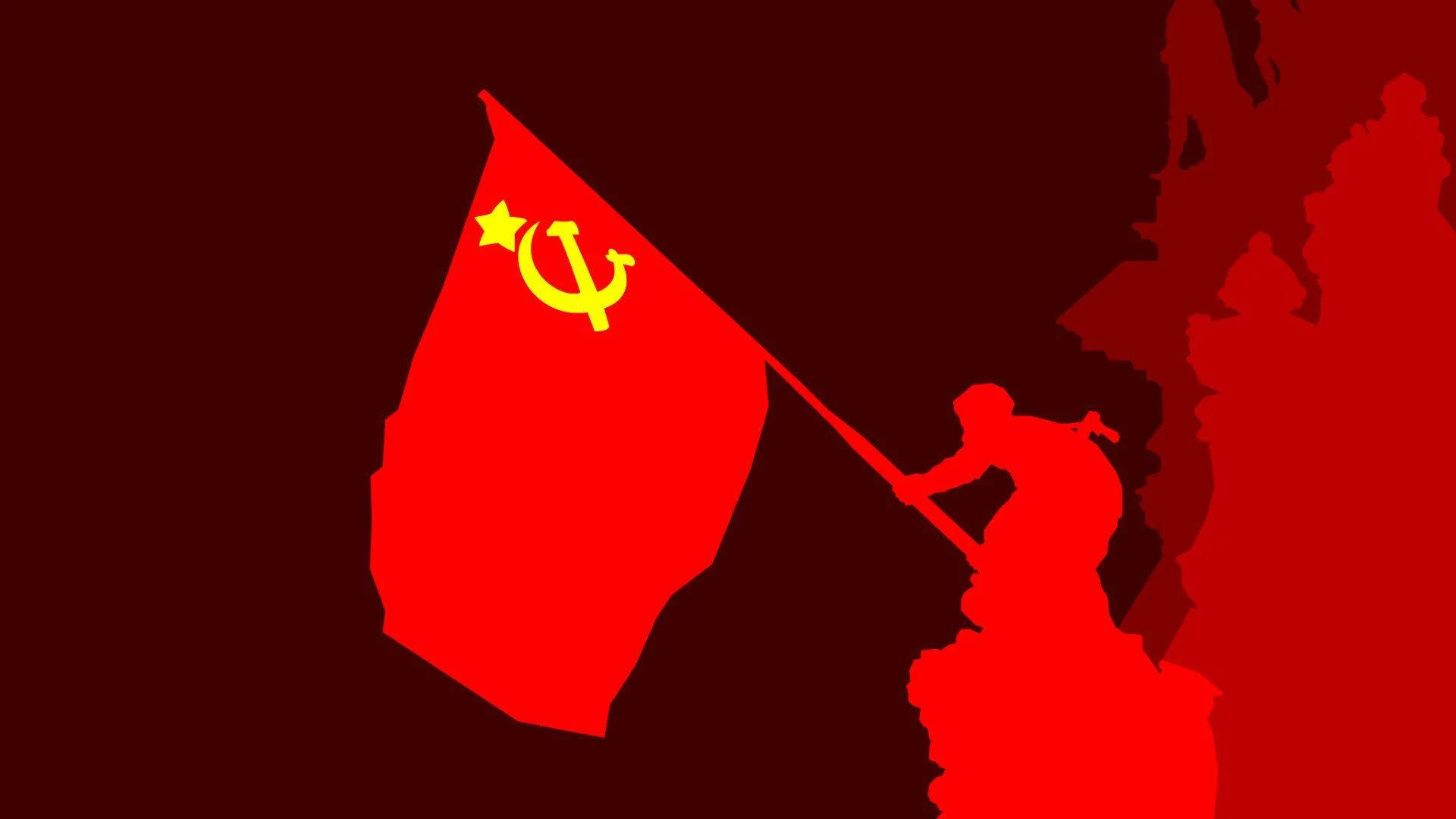 Soviet Union Flag, soldier, mountain peak, Full HD Desktop Wallpaper