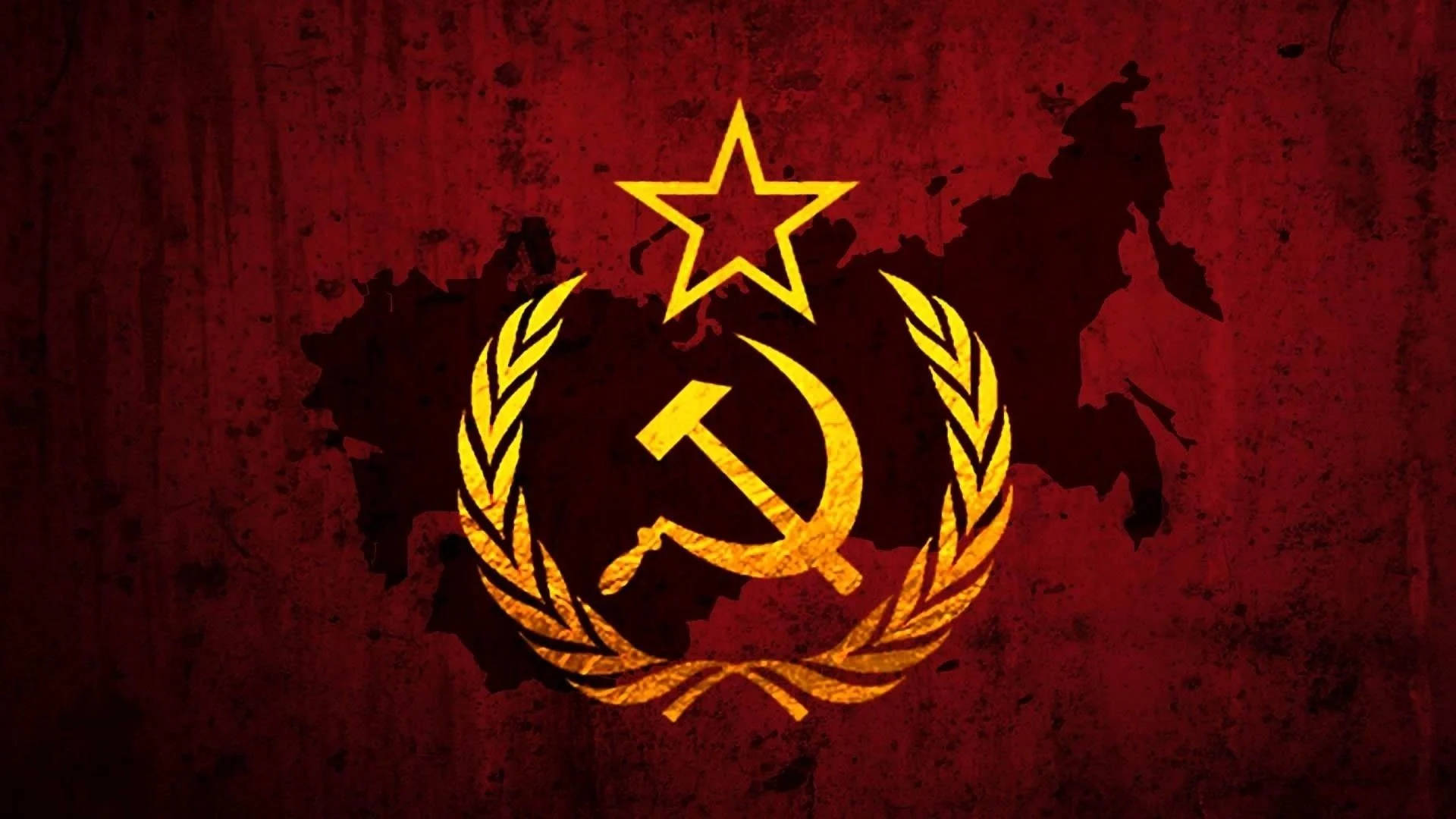 Soviet Union Flag, hammer and sickle, gold, Full HD Desktop Wallpaper