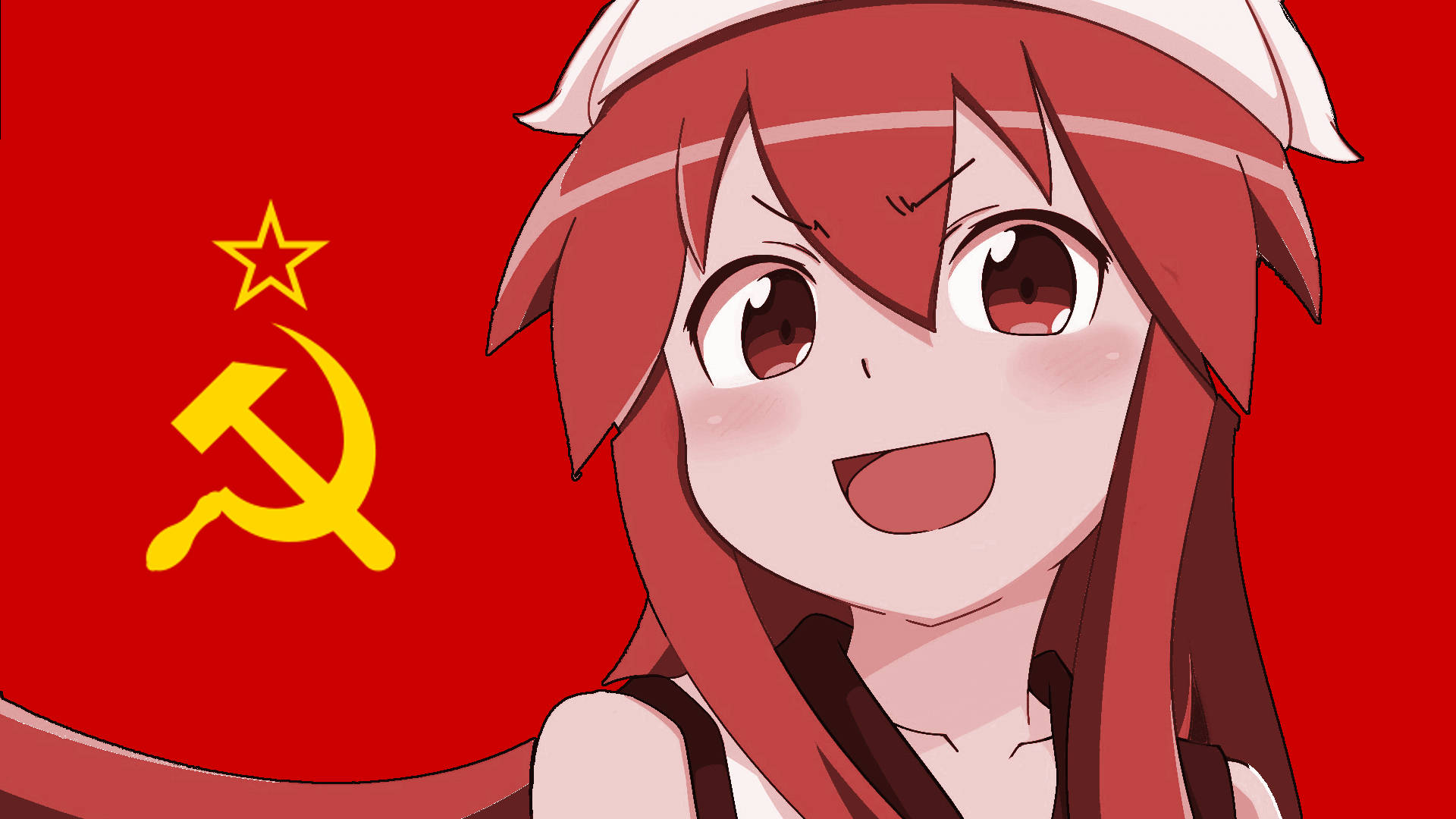 Soviet Union Flag, anime girl, red hair, Full HD Desktop Wallpaper