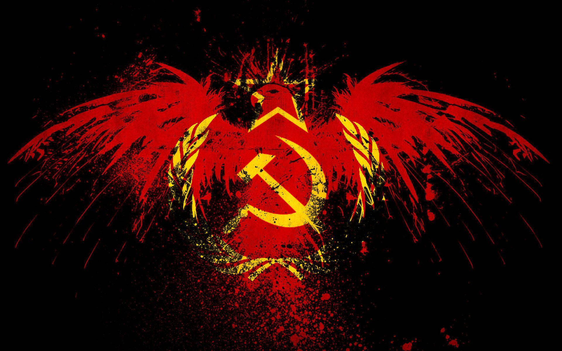 Soviet Union Flag, eagle logo, hammer and sickle, Full HD Desktop Wallpaper