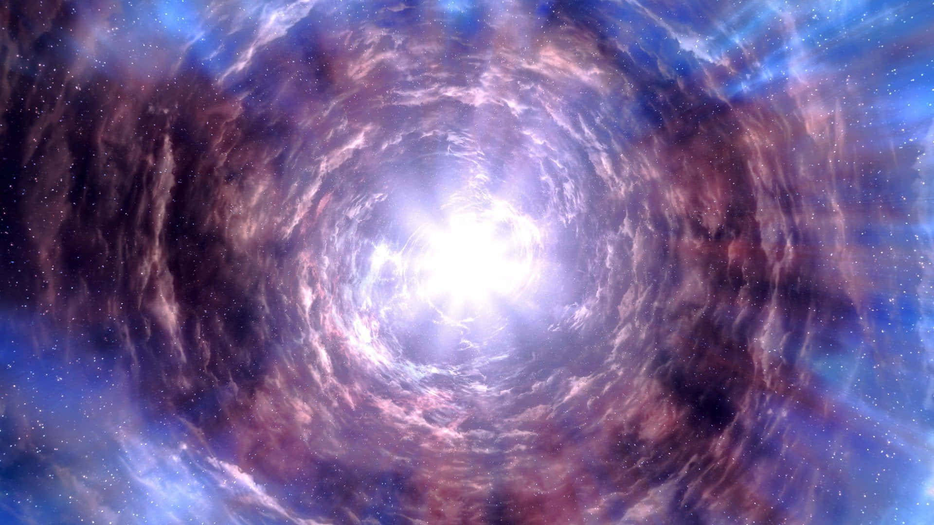 Sovngarde, purple and blue nebulae, radiant white light, Full HD Desktop Wallpaper