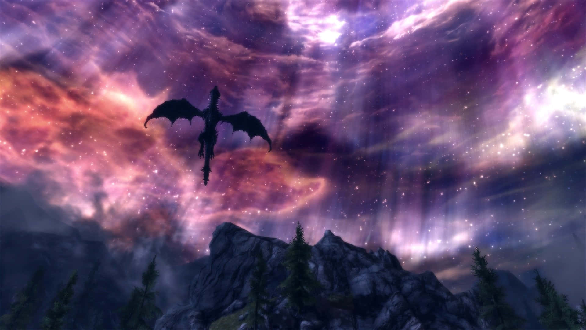 Sovngarde, dragon, cosmic sky, Full HD Desktop Wallpaper