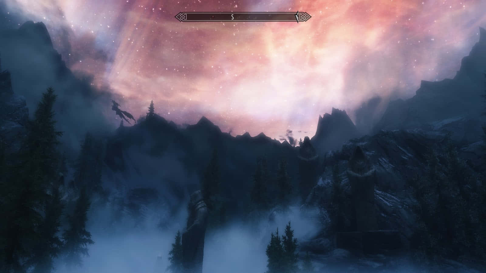 Sovngarde, dragon, misty mountains, HD Desktop Wallpaper