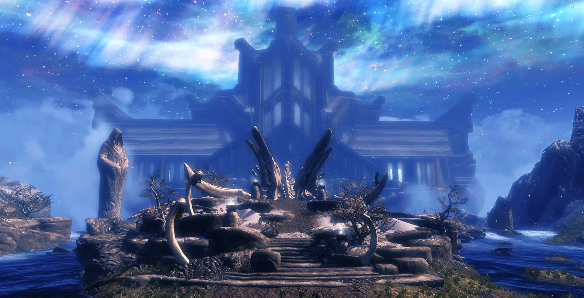 Sovngarde, mystical ruin, bone-like structures, Full HD Desktop Wallpaper