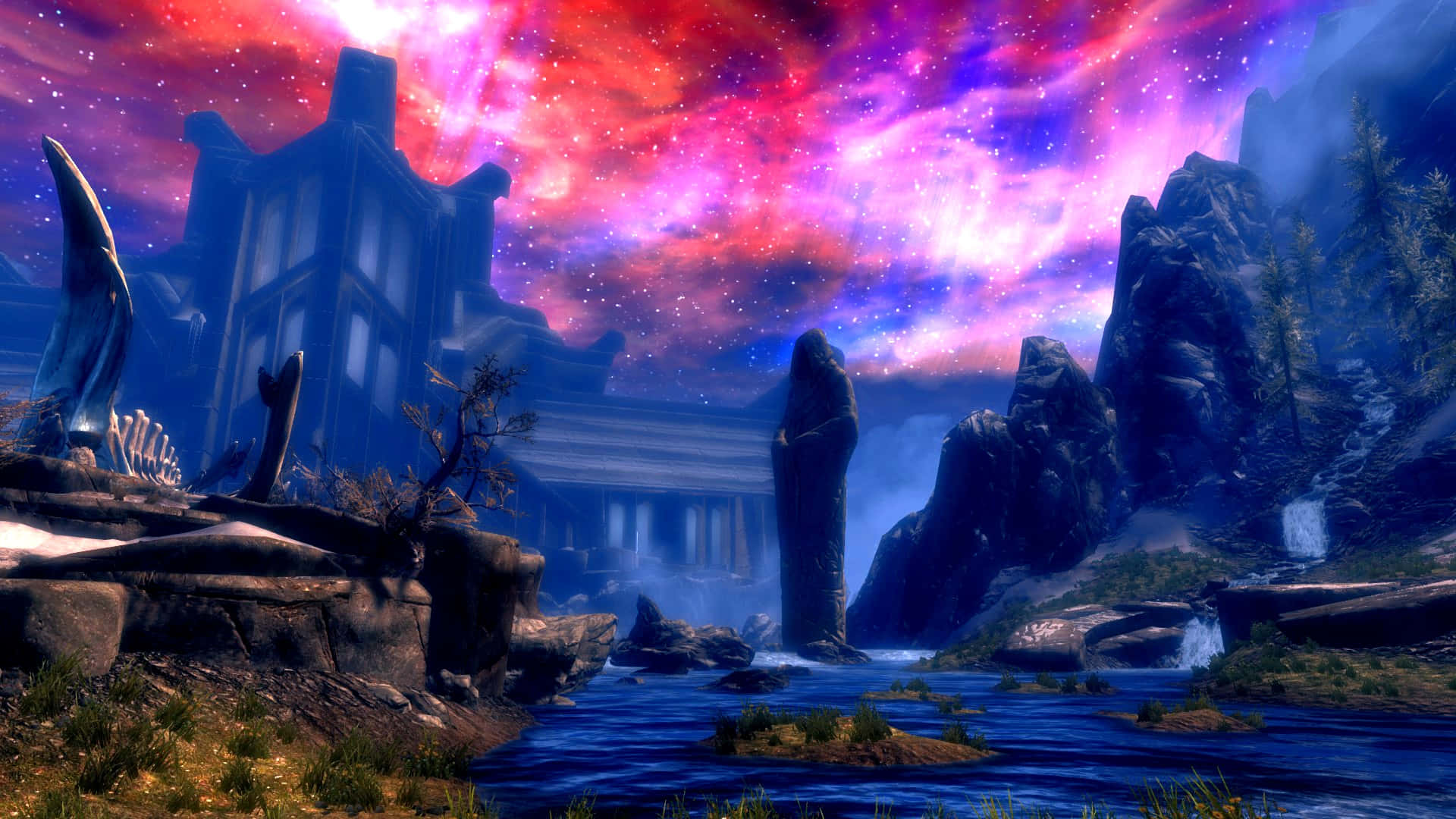 Sovngarde, cosmic sky, pink purple and blue stars, Full HD Desktop Wallpaper