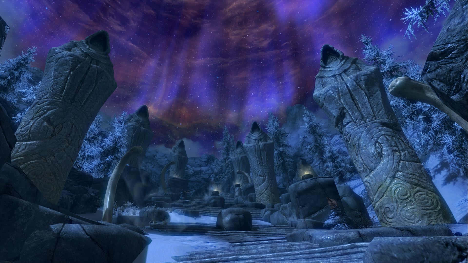Sovngarde, 1920 x 1080, ancient carved stone pillars, Full HD Desktop Wallpaper