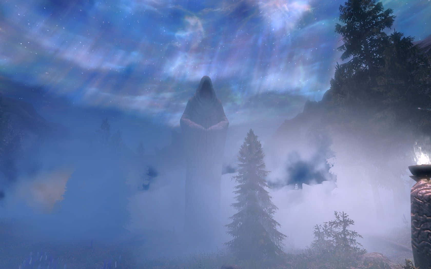 Sovngarde, aurora sky, mist, HD Desktop Wallpaper