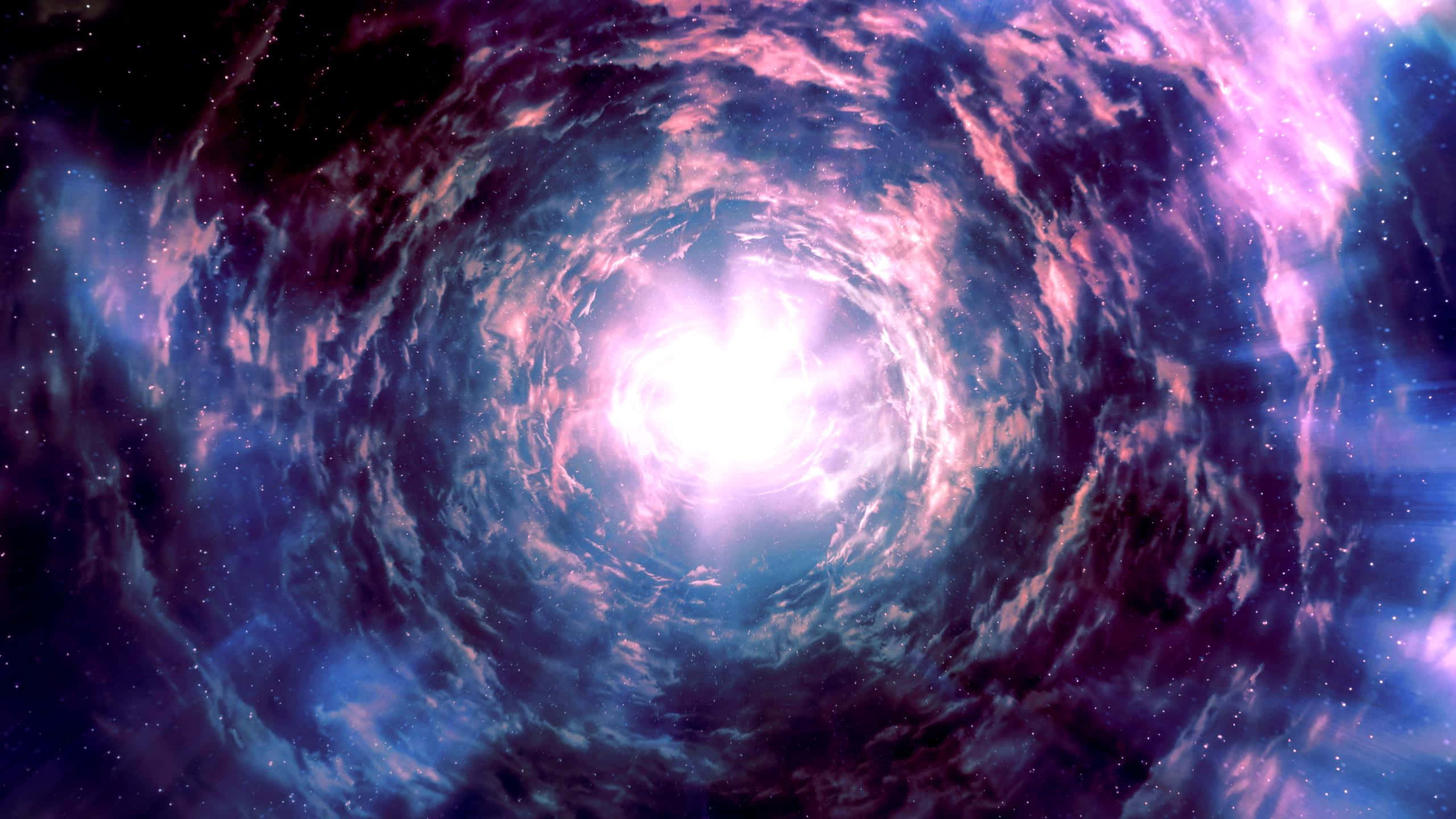Sovngarde, pink purple and blue nebulae, radiant white light, 2K Desktop Wallpaper