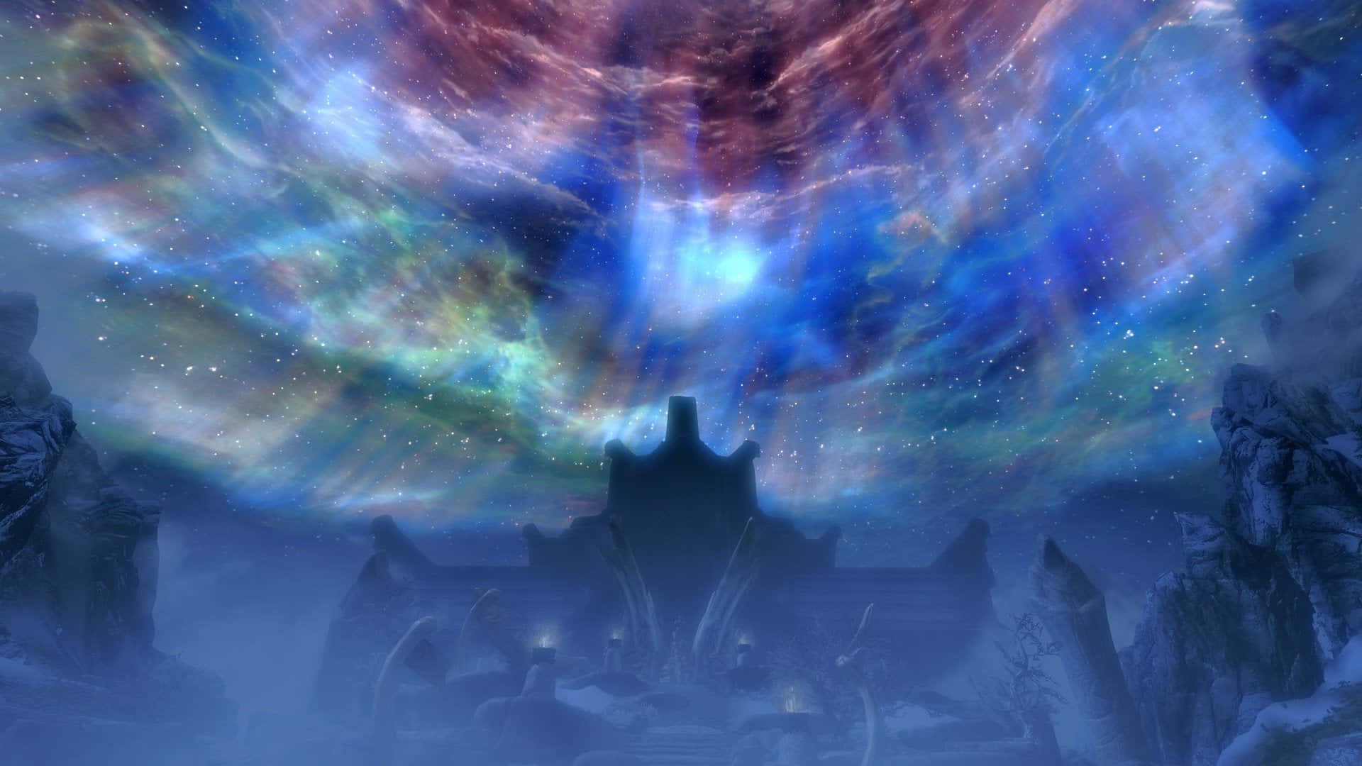 Sovngarde, cosmic nebula, blues pinks and greens, Full HD Desktop Wallpaper