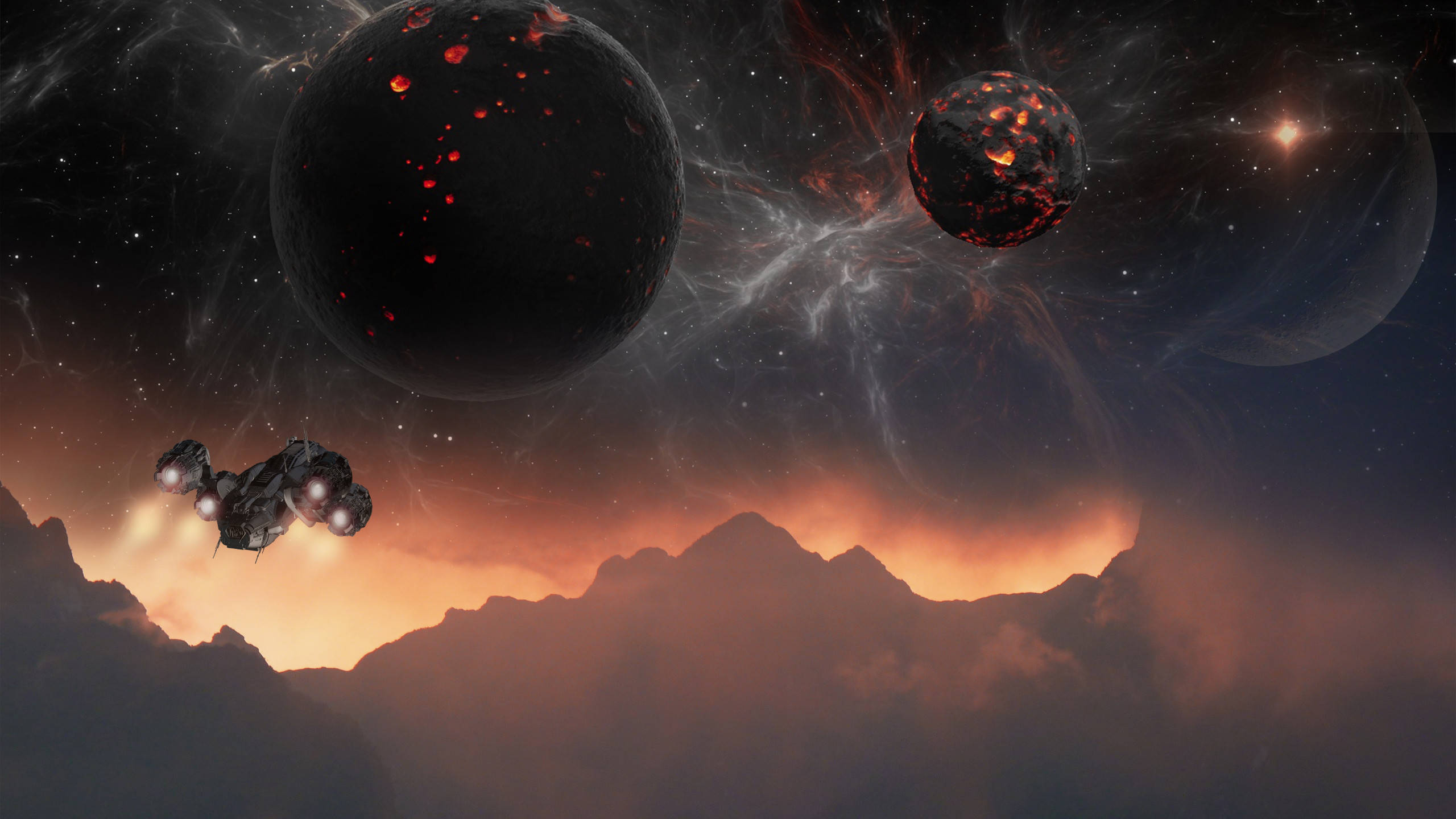 Night Sky, Stars, Spaceship, 2K Desktop Wallpaper