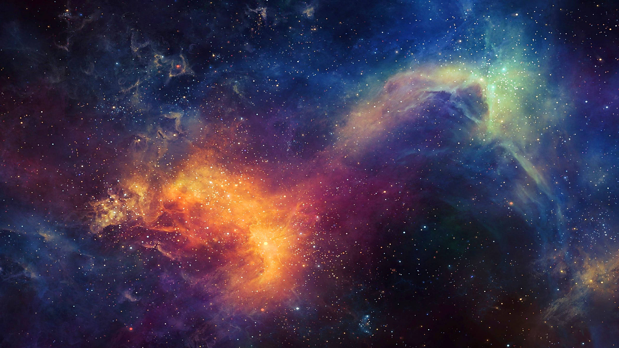 cosmic nebula, fiery orange, electric blue, 2K Desktop Wallpaper