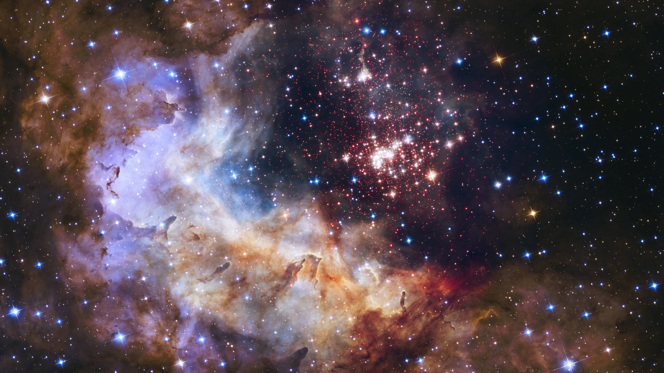 cosmic nebula, vibrant blues, reds, 2K Desktop Wallpaper