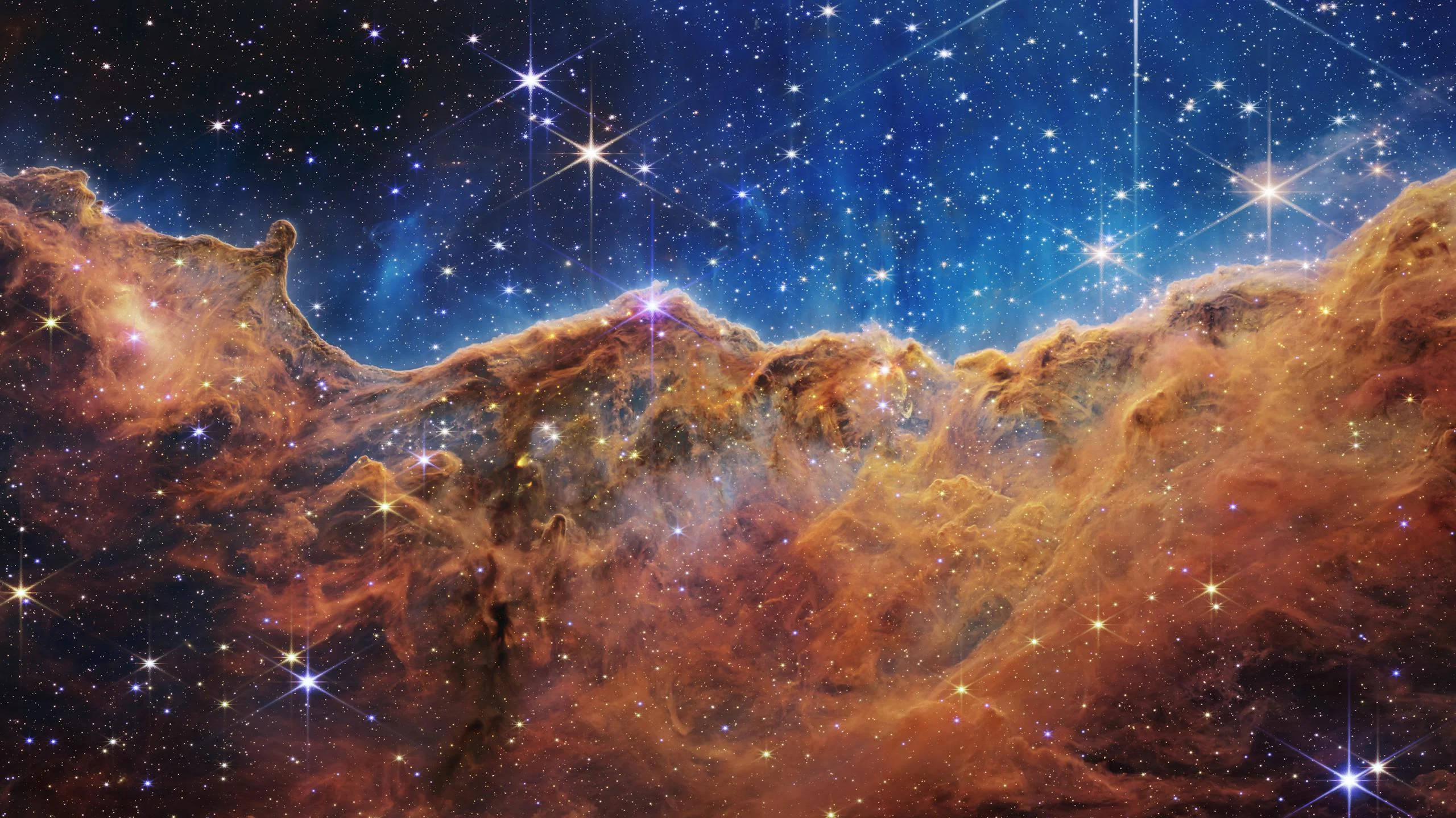 Nebula, Glowing orange clouds, Sparkling stars, 2K Desktop Wallpaper