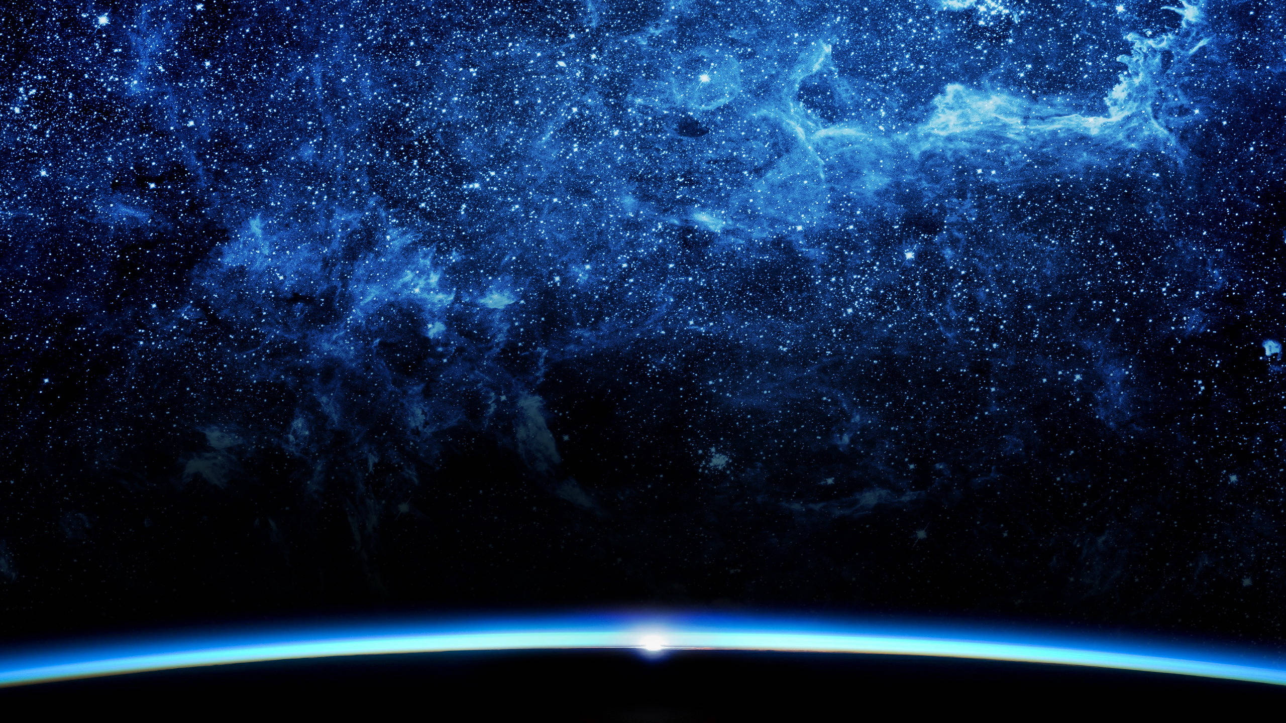 Earth, curved horizon, thin blue atmosphere, 2K Desktop Wallpaper