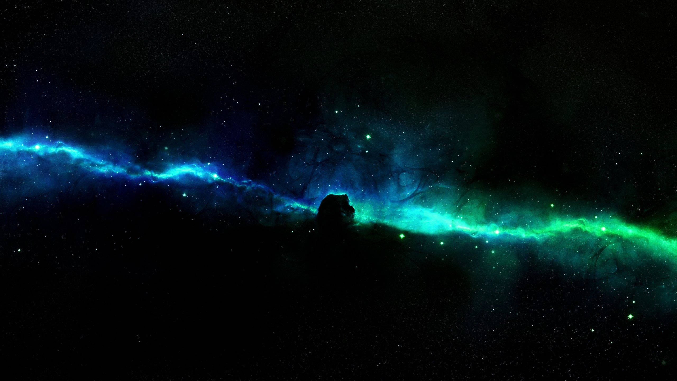 cosmic nebula, electric blue, green hues, 2K Desktop Wallpaper
