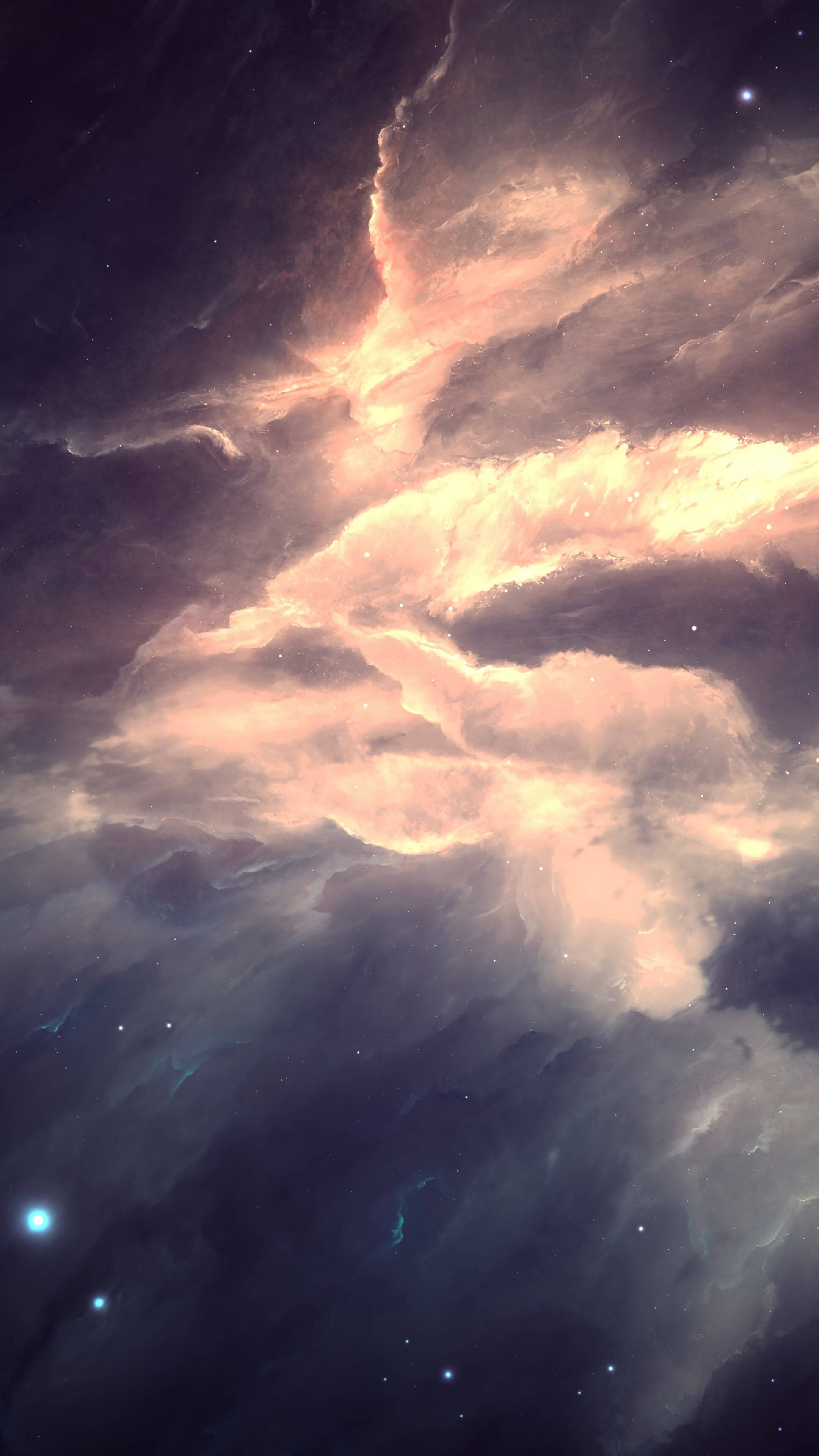 Sea of Clouds, cosmic nebula, glowing peach, 4K Phone Wallpaper