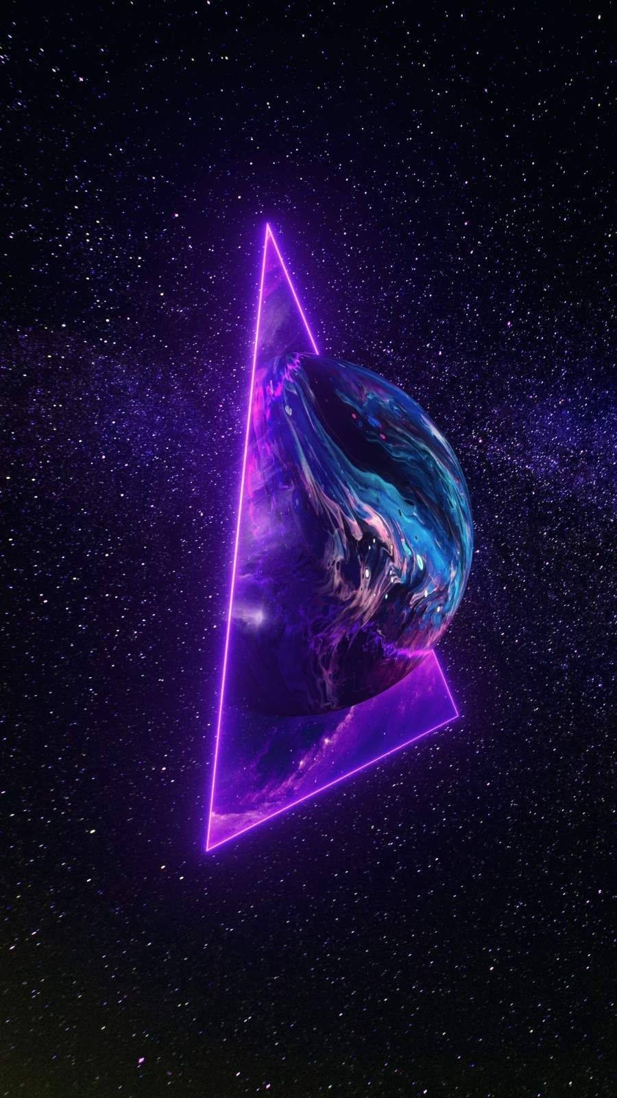 Space Aesthetic, purple triangle, swirling blue and black planet, HD Phone Wallpaper