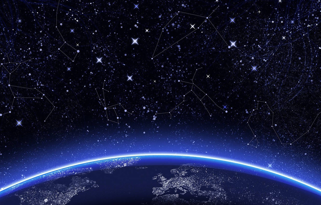 Space Aesthetic, constellations of stars, Earth's curved horizon, HD Desktop Wallpaper