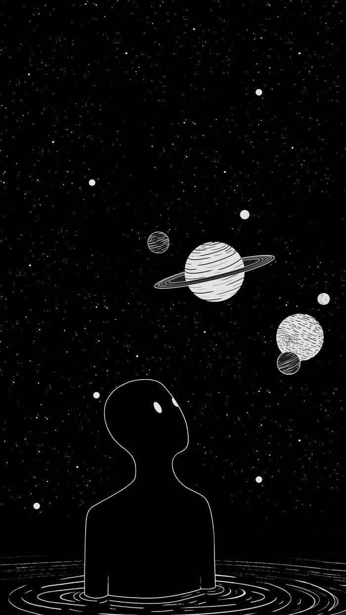 Space Aesthetic, ringed planet, stars, SD Phone Wallpaper
