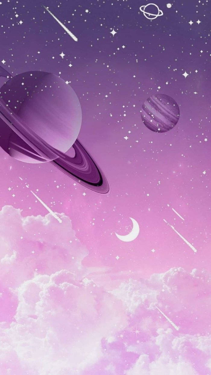 purple space aesthetic, dreamy purple and pink cosmos, planets rings, SD Phone Wallpaper